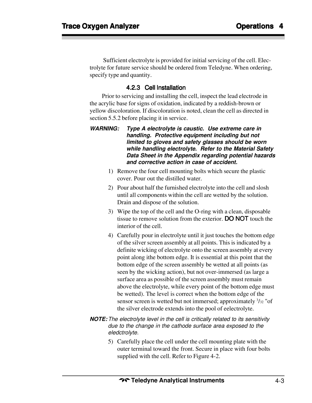 Teledyne 356WA instruction manual Cell Installation 