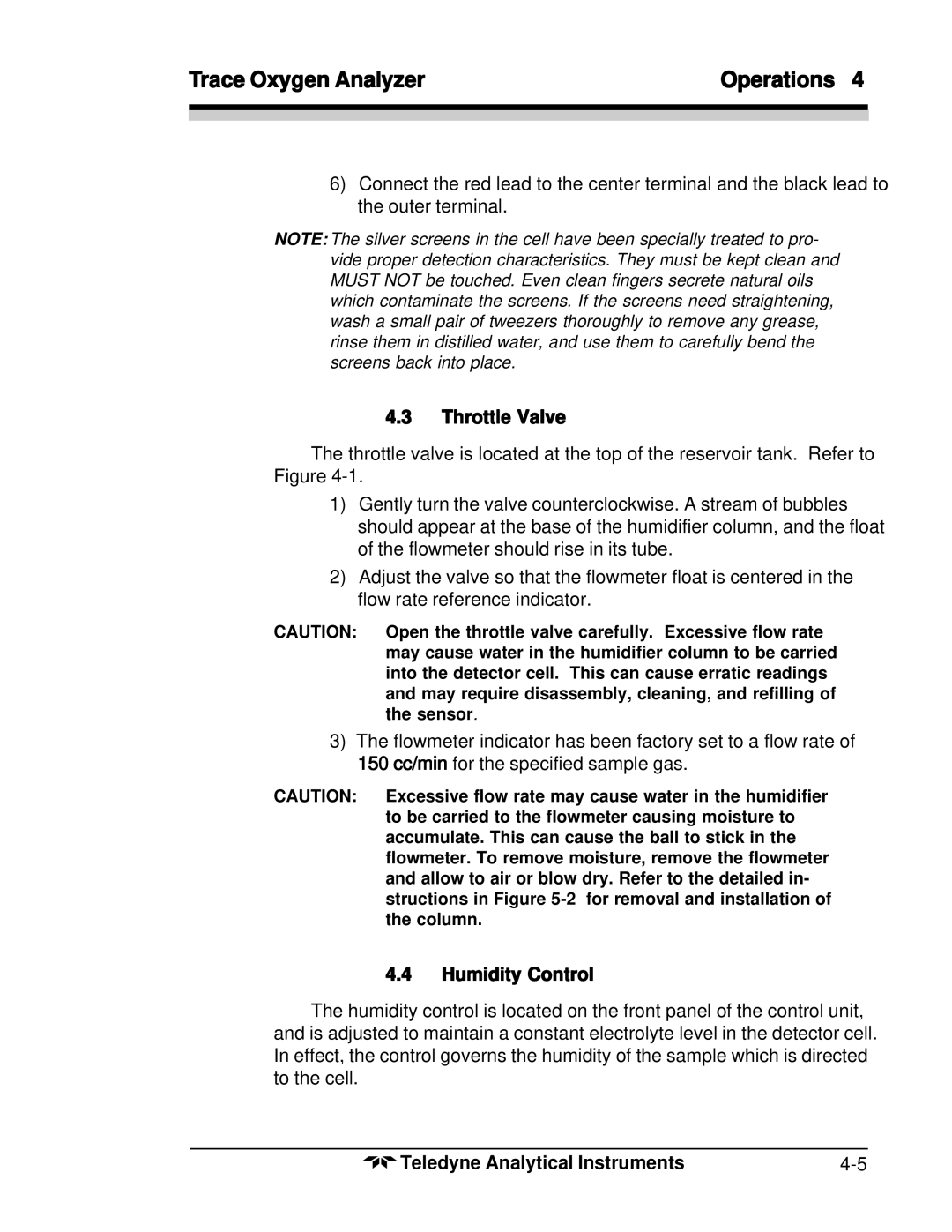 Teledyne 356WA instruction manual Throttle Valve, Humidity Control 