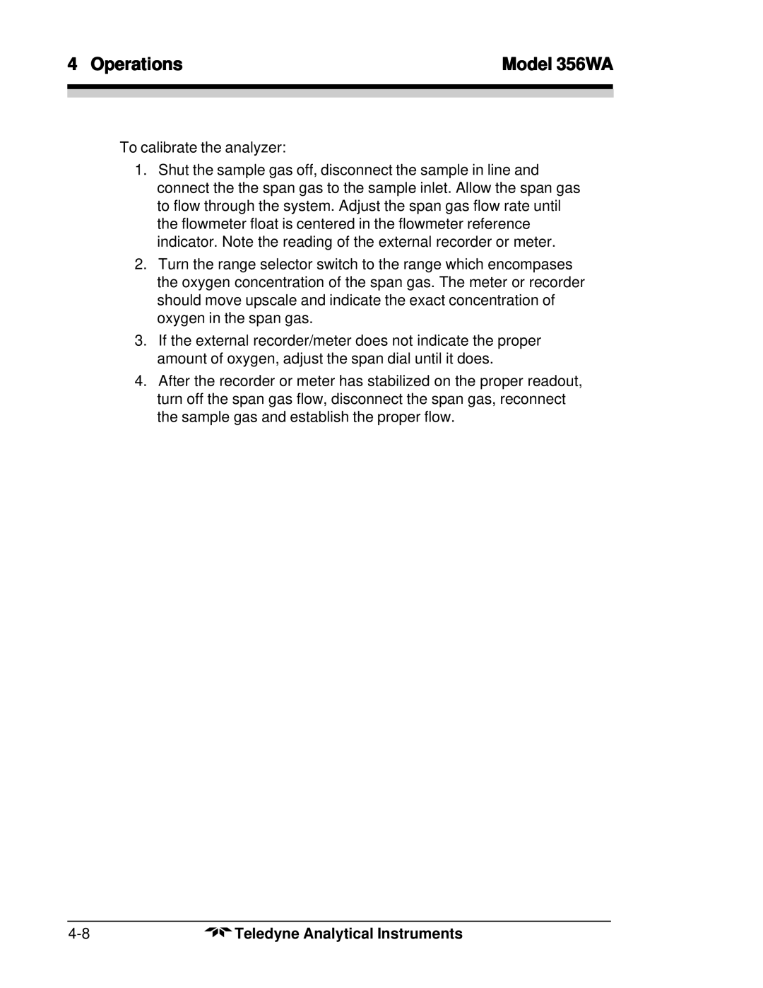 Teledyne 356WA instruction manual Operations 