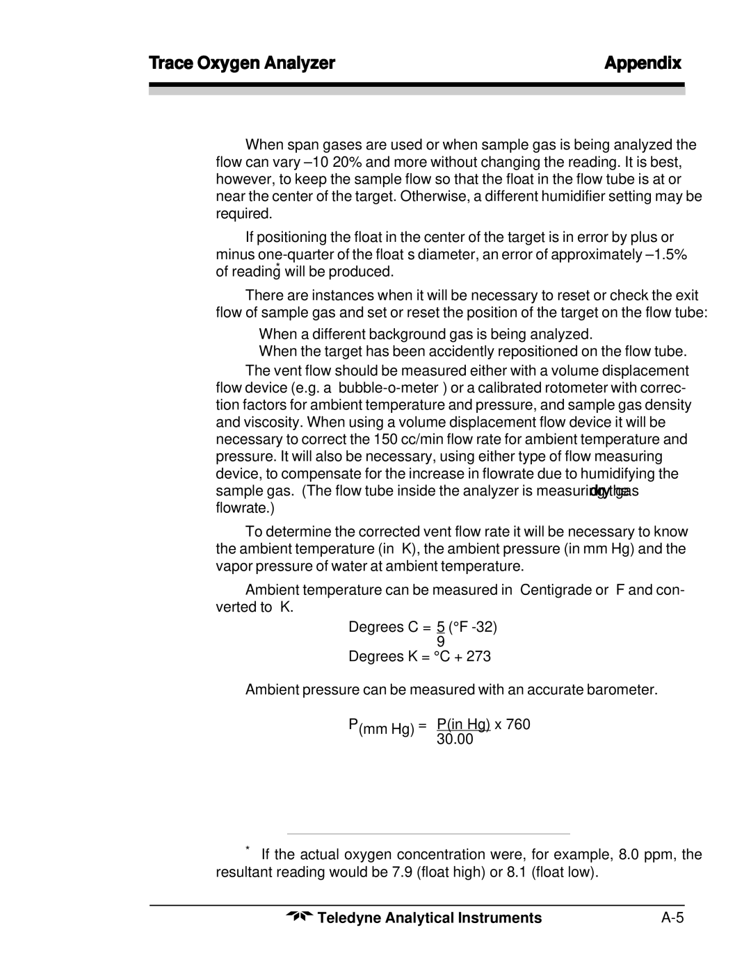 Teledyne 356WA instruction manual Degrees C = 5 F Degrees K = C + 