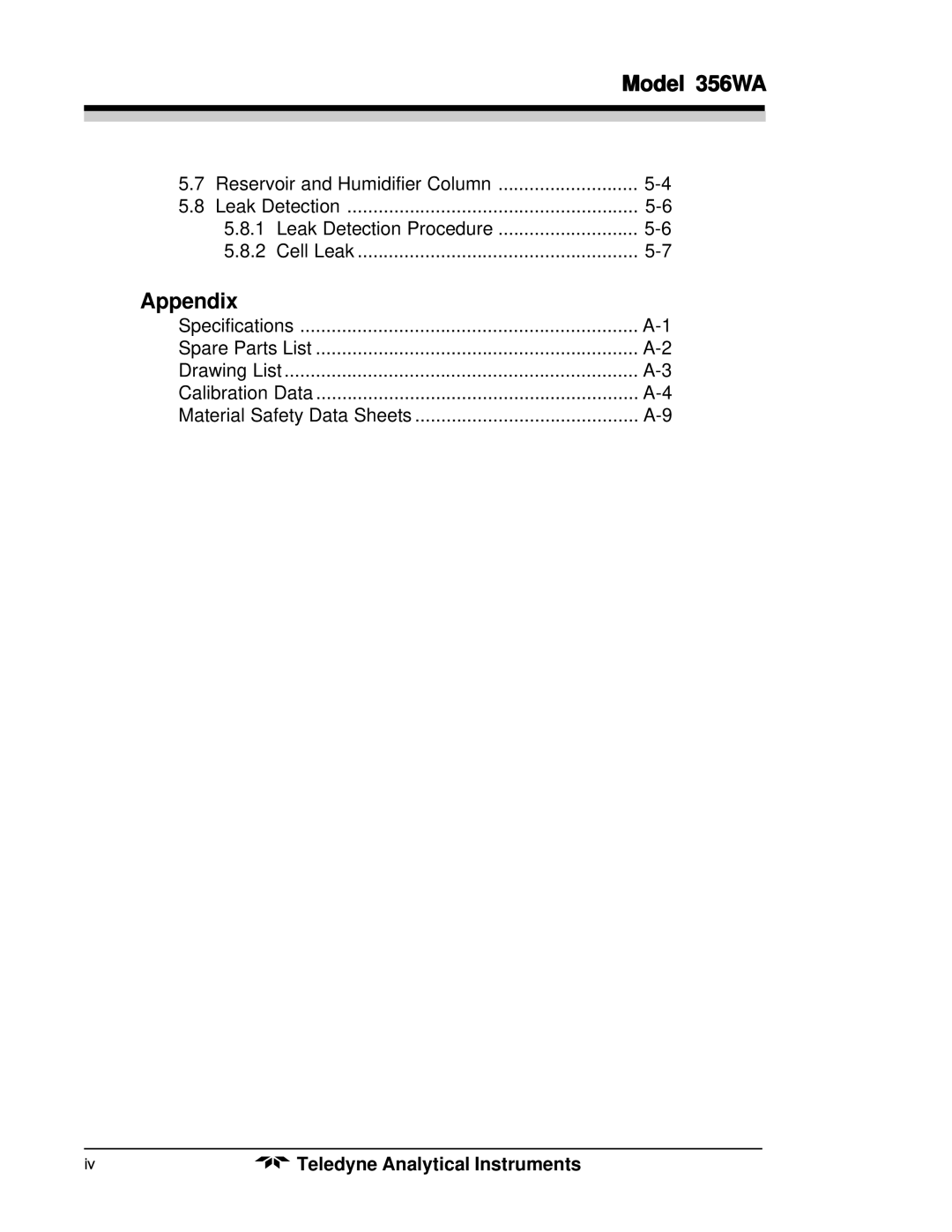 Teledyne 356WA instruction manual Appendix 