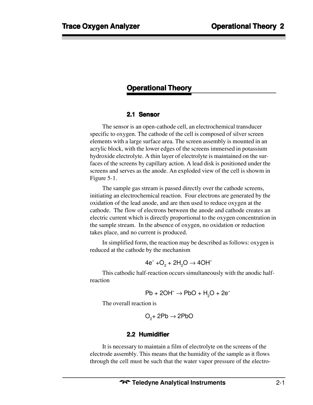 Teledyne 356WA instruction manual Sensor, Humidifier 