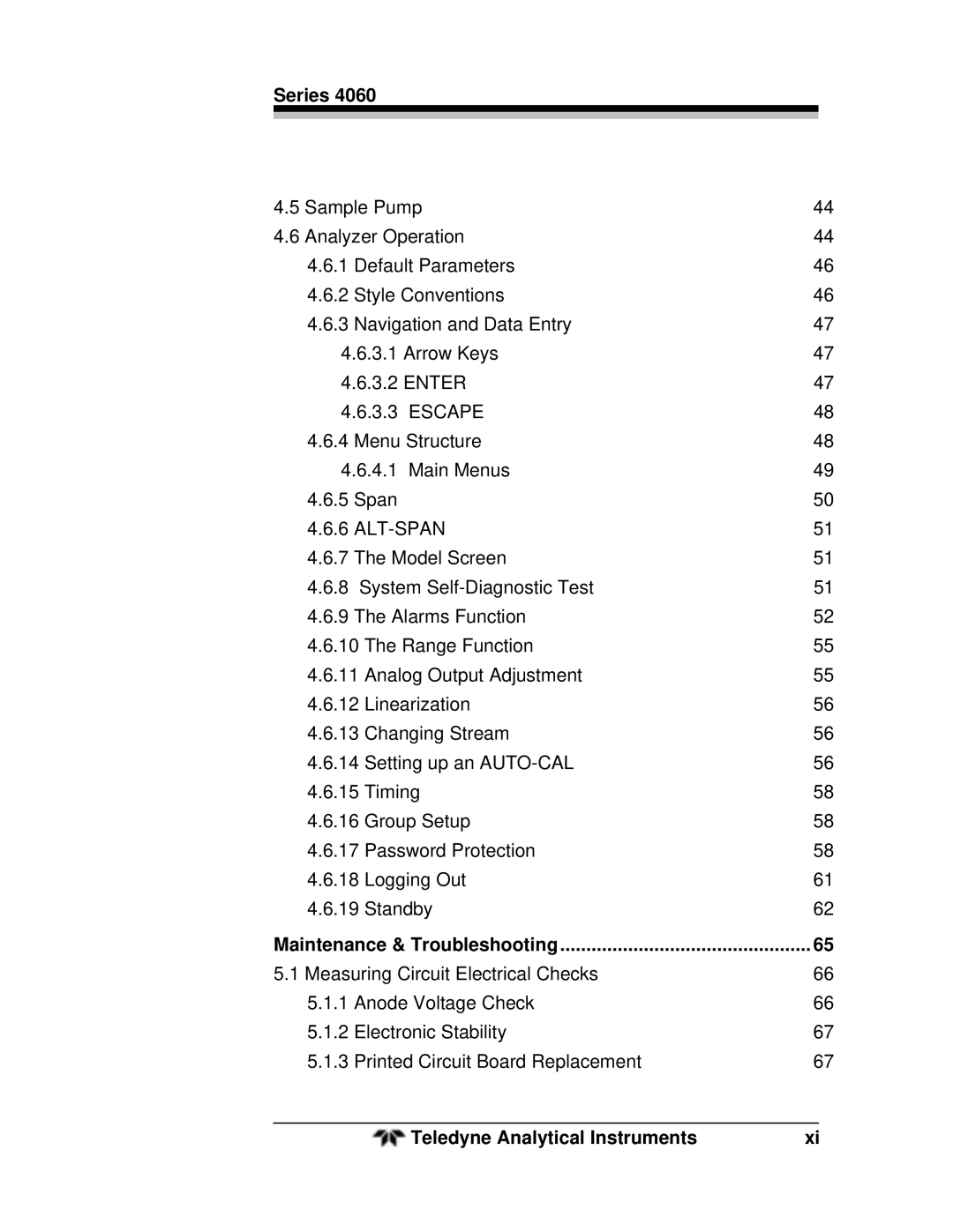 Teledyne 4060 manual Maintenance & Troubleshooting 