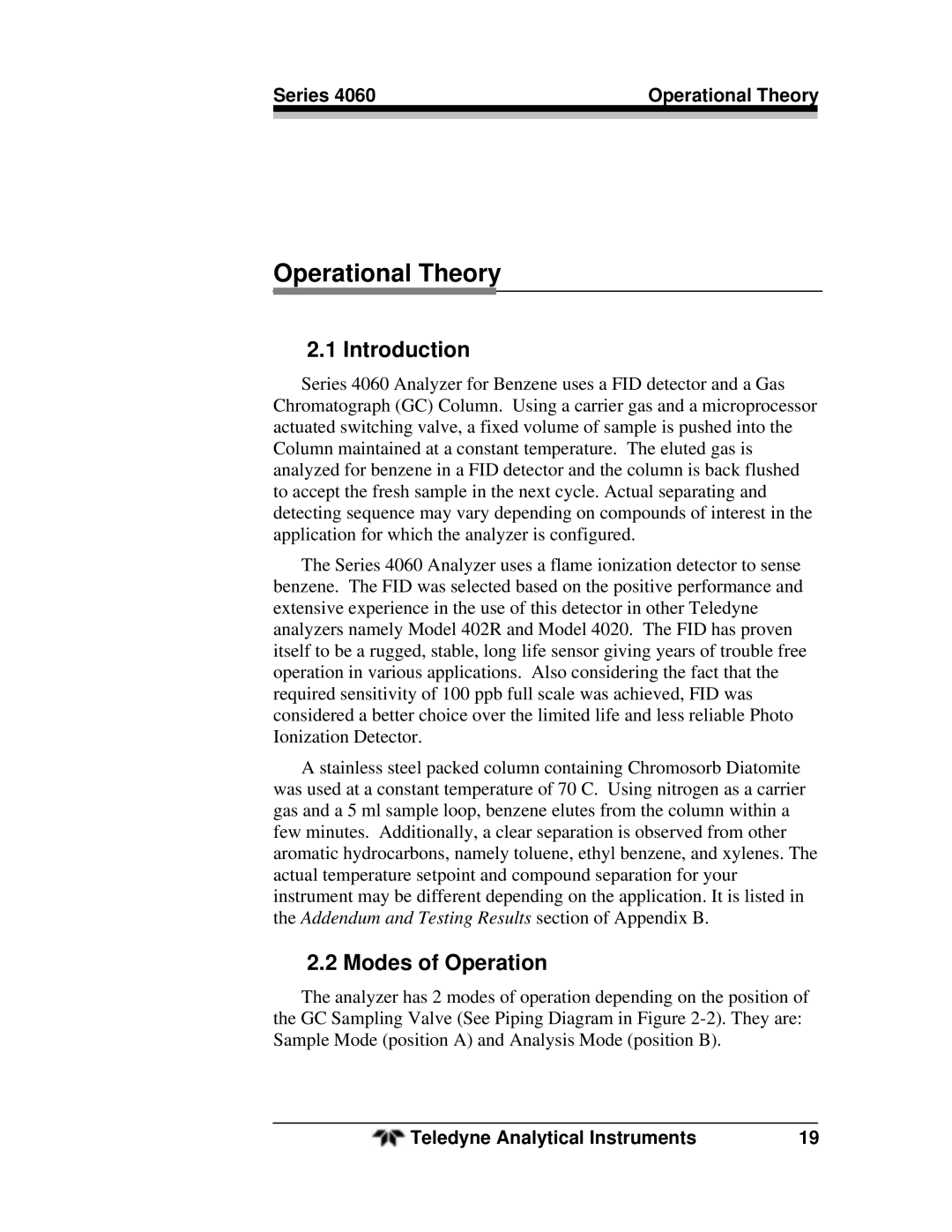 Teledyne 4060 manual Introduction, Modes of Operation, Series Operational Theory 