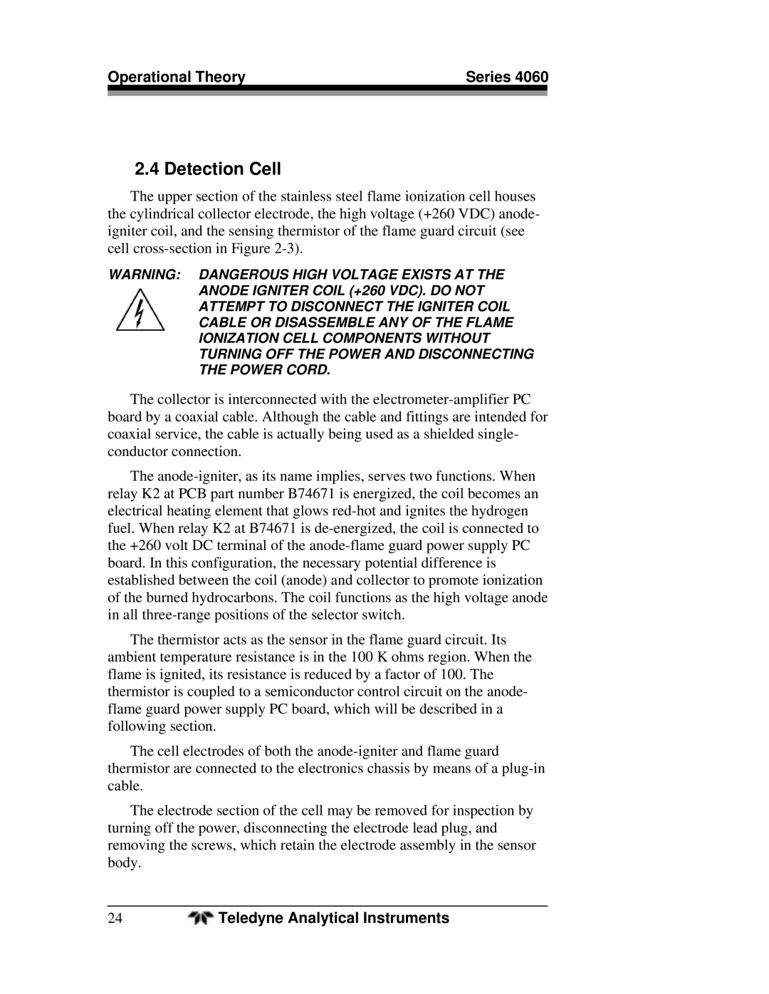 Teledyne 4060 manual Detection Cell 