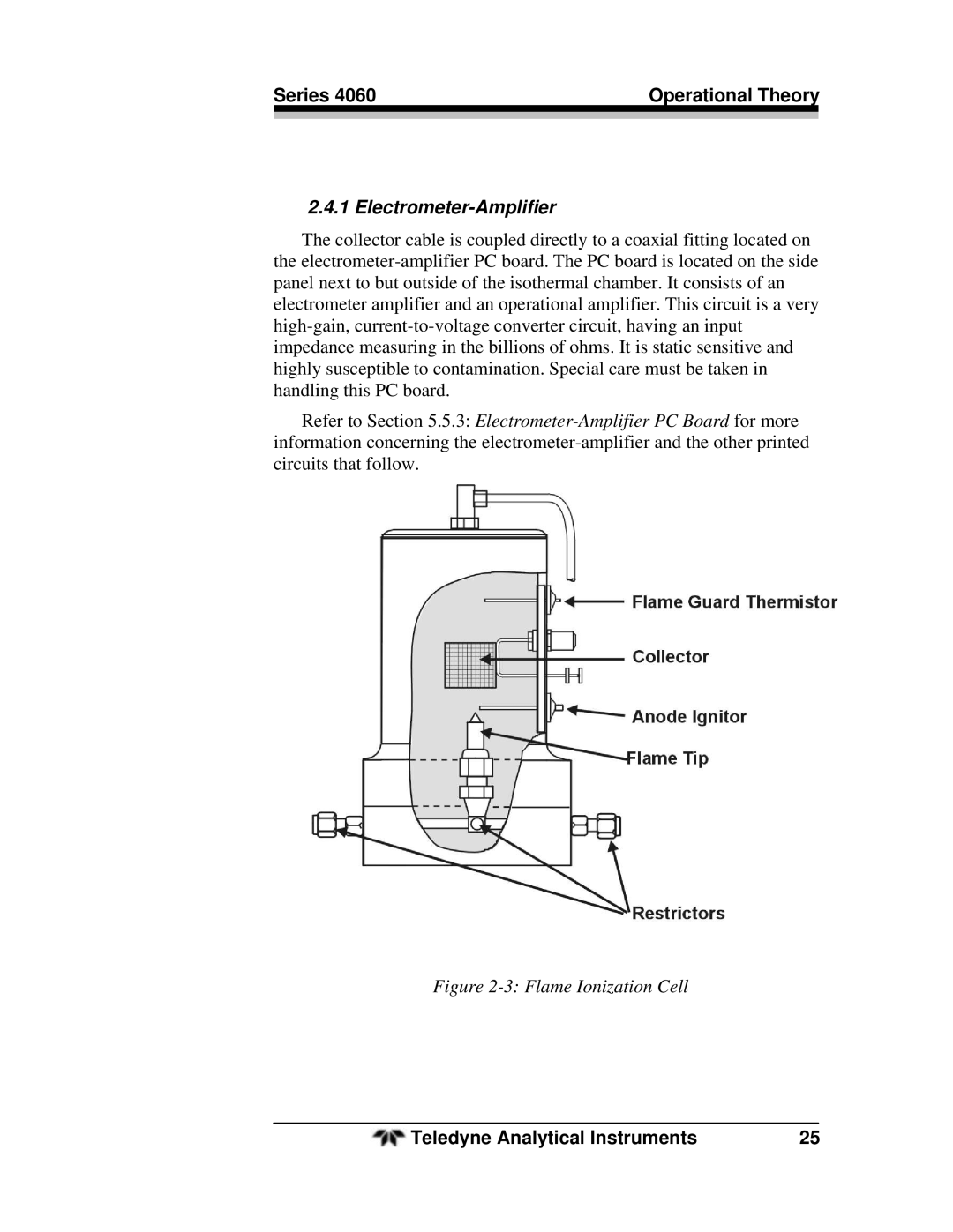 Teledyne 4060 manual Electrometer-Amplifier, Flame Ionization Cell 