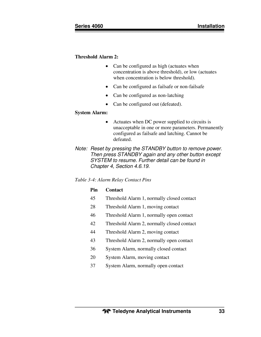 Teledyne 4060 manual System Alarm 