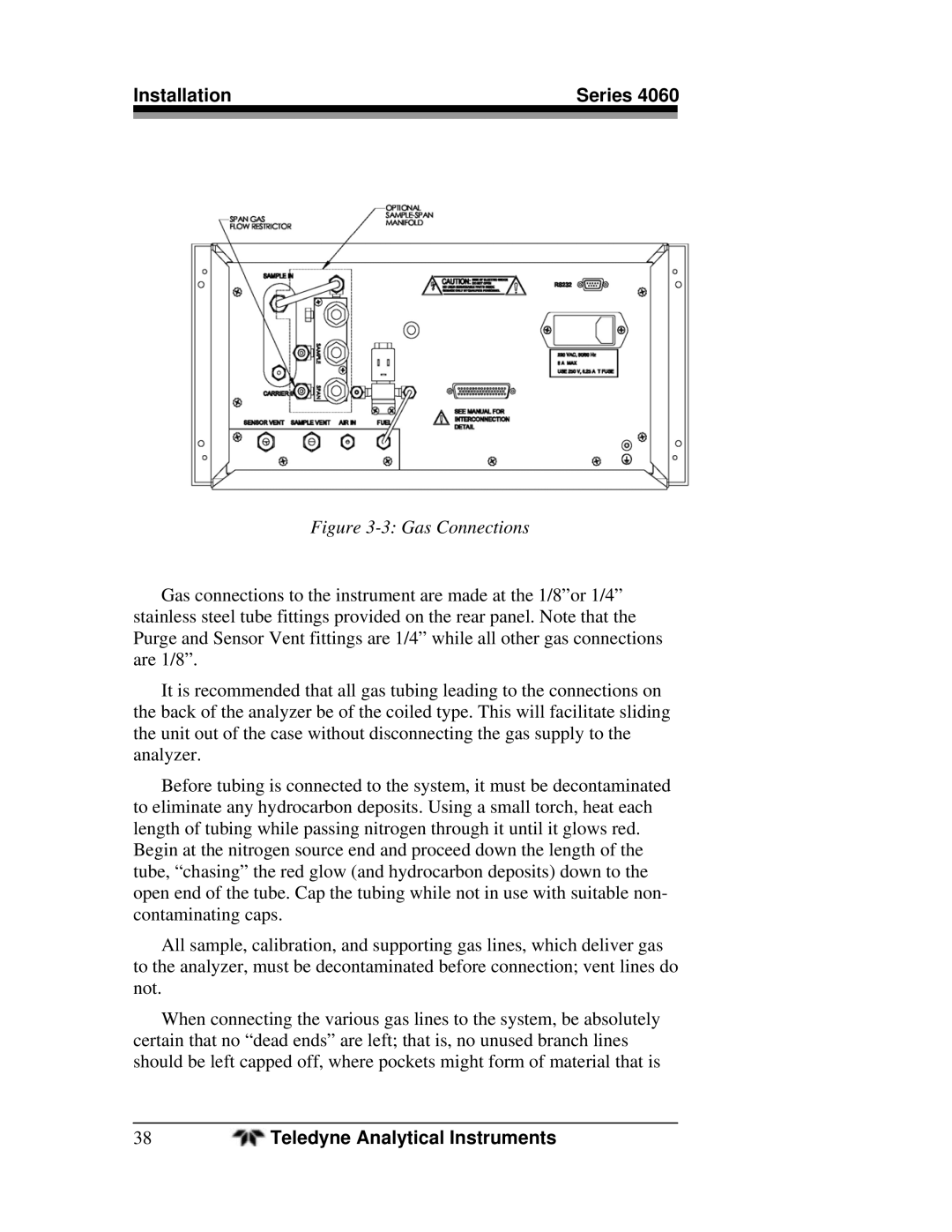 Teledyne 4060 manual Gas Connections 