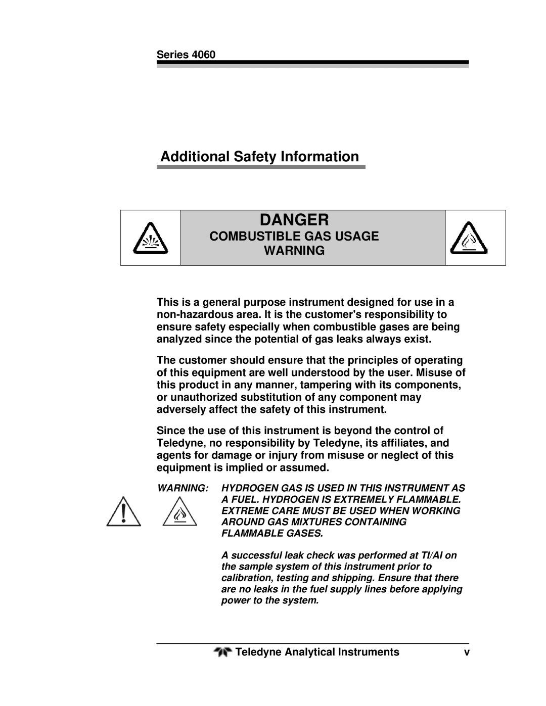 Teledyne 4060 manual Additional Safety Information, Combustible GAS Usage 