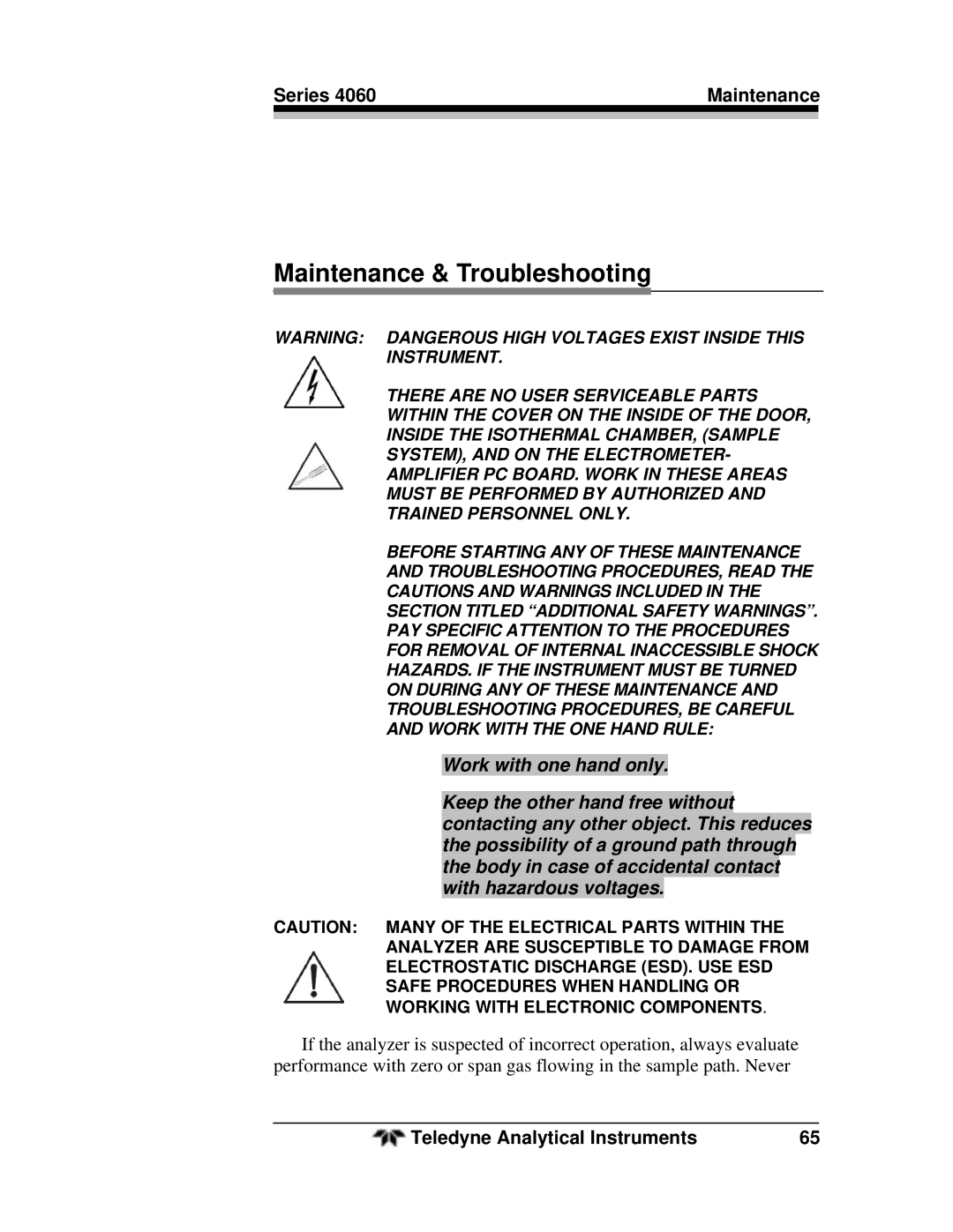 Teledyne 4060 manual Maintenance & Troubleshooting, Series Maintenance 