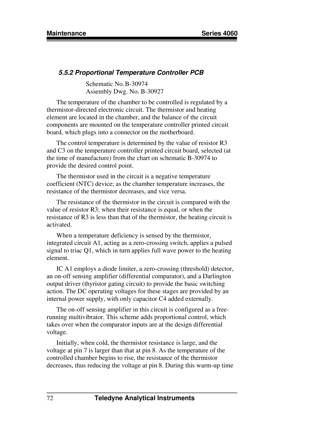 Teledyne 4060 manual Proportional Temperature Controller PCB 