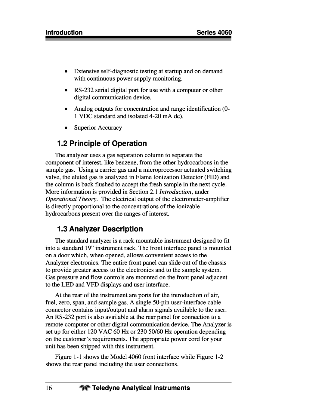 Teledyne 4060 manual Principle of Operation, Analyzer Description 