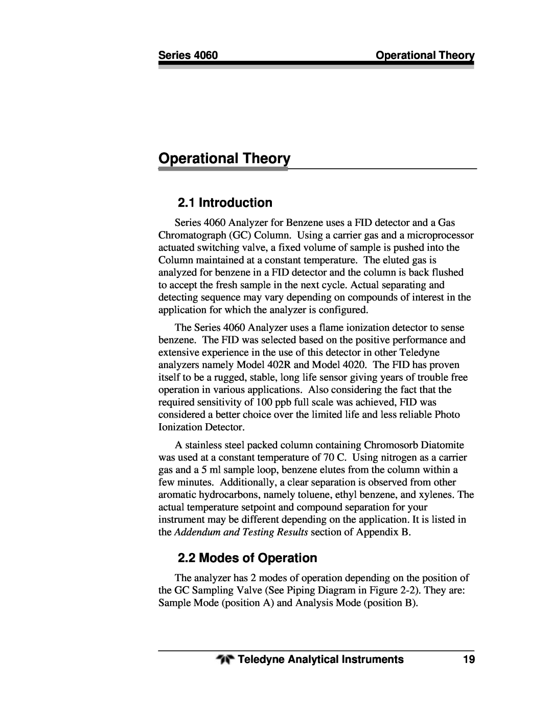 Teledyne 4060 manual Operational Theory, Introduction, Modes of Operation 