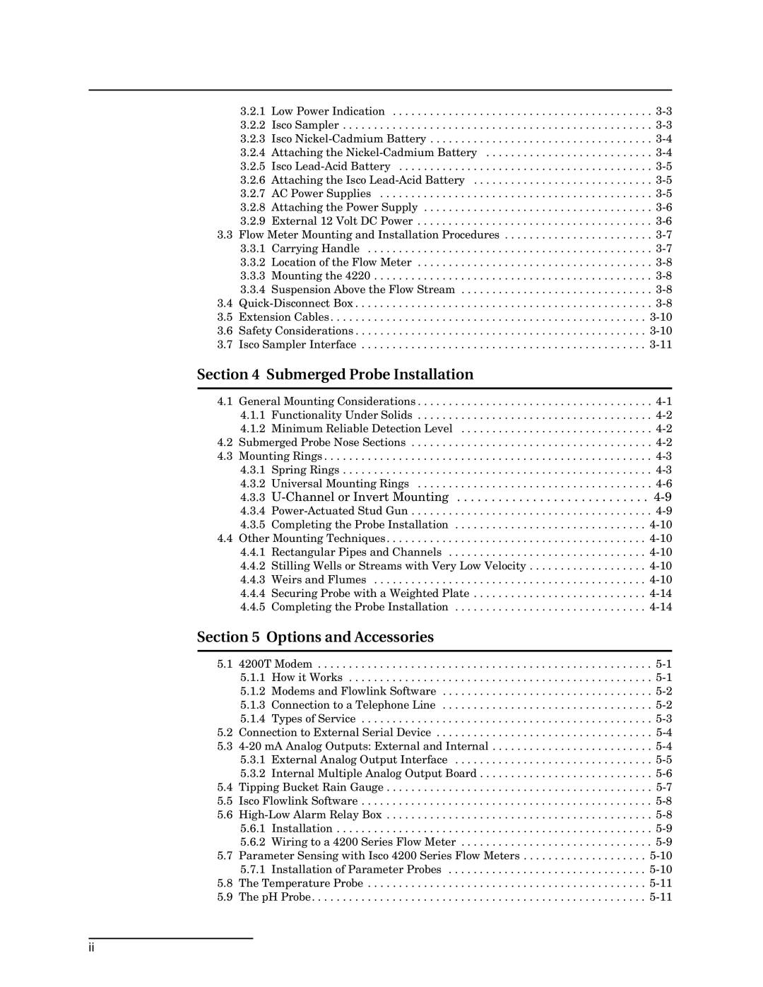 Teledyne 4220 installation and operation guide Submerged Probe Installation, Options and Accessories 