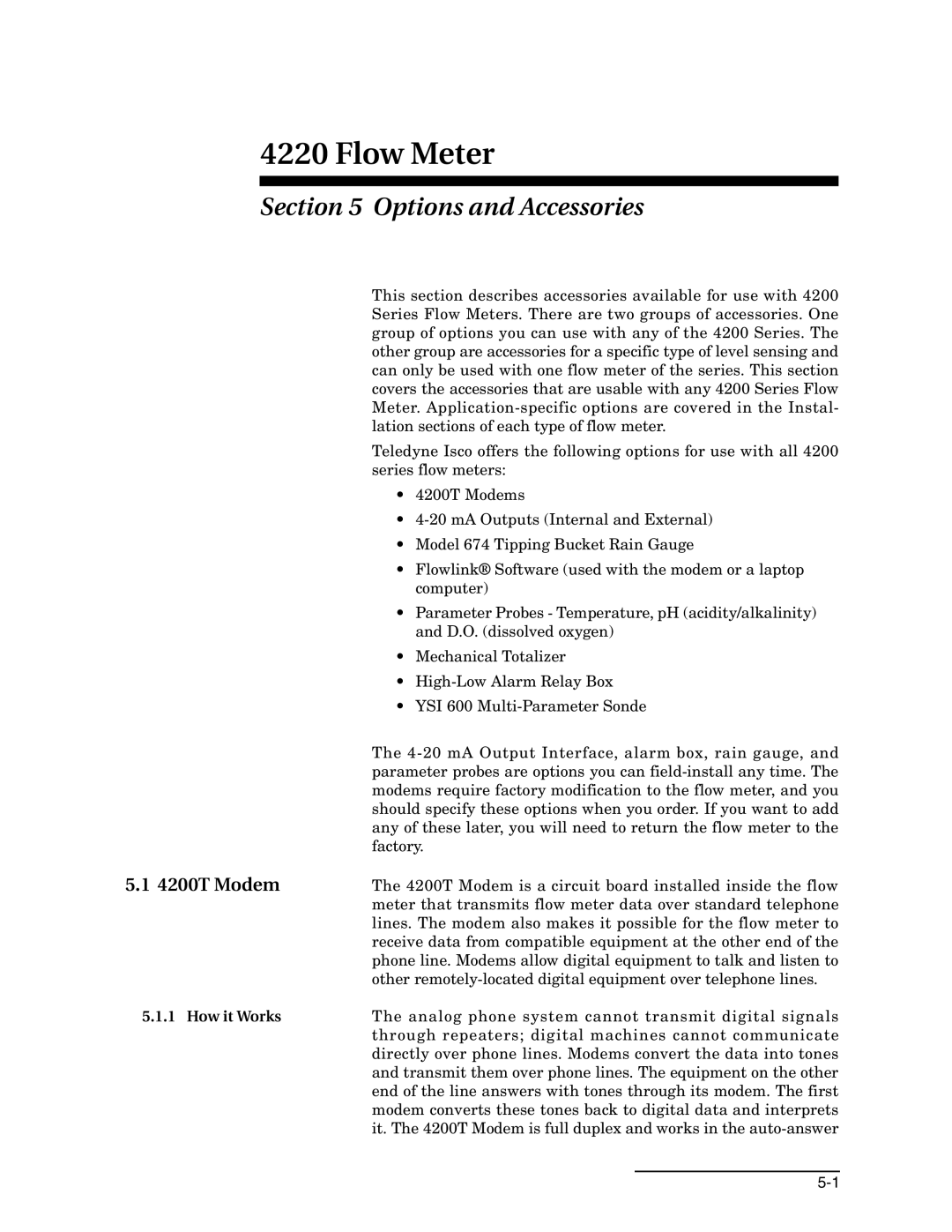 Teledyne 4220 installation and operation guide Options and Accessories, 4200T Modem, How it Works 