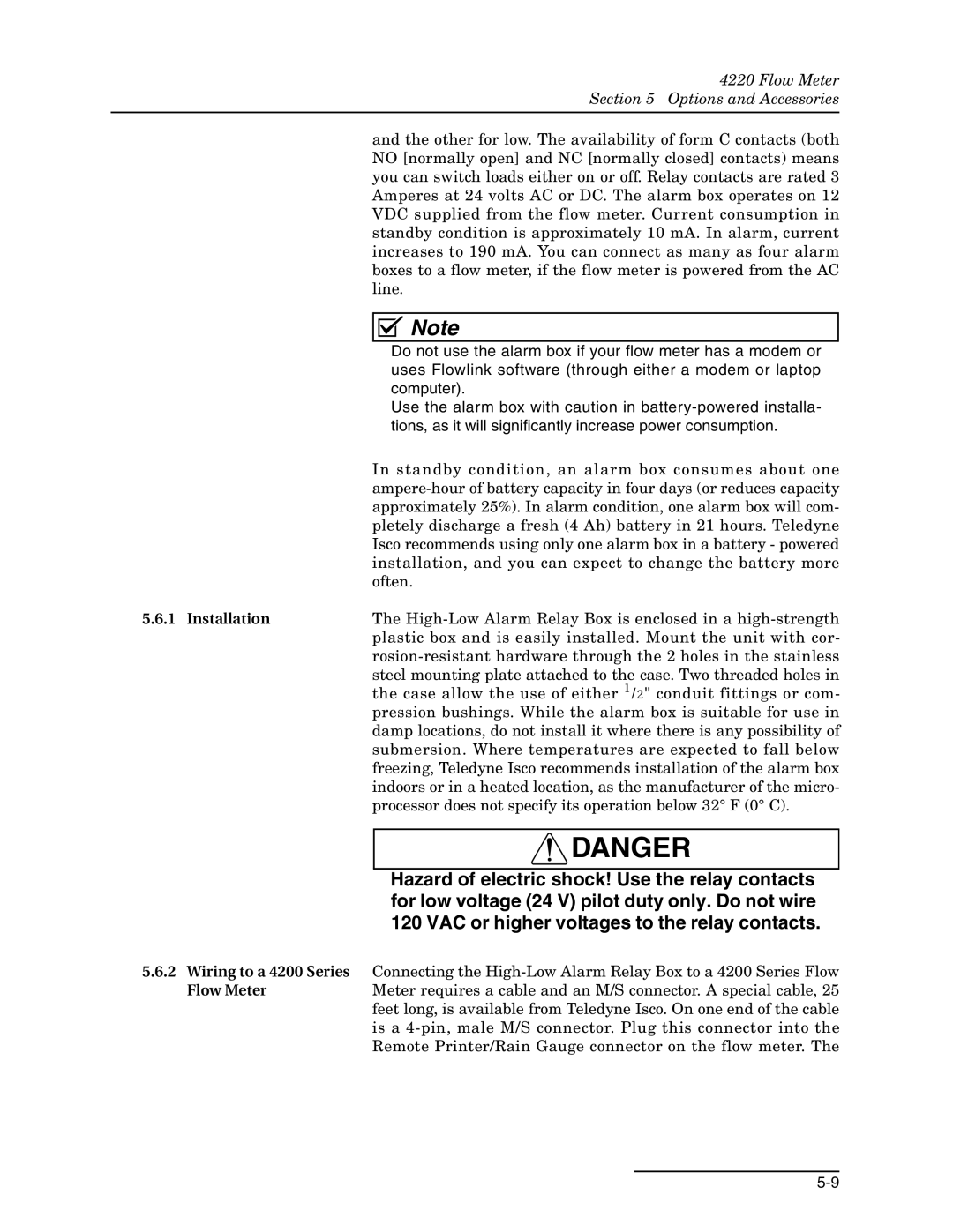 Teledyne 4220 installation and operation guide Installation, Wiring to a 4200 Series Flow Meter 