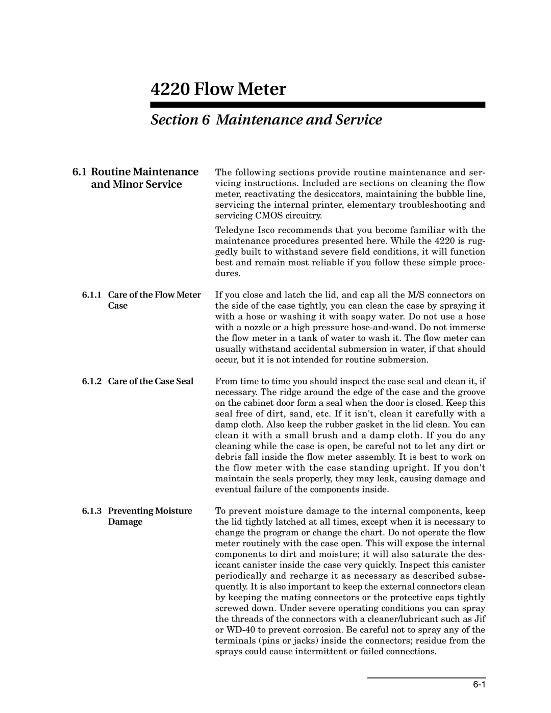 Teledyne 4220 installation and operation guide Maintenance and Service, Minor Service, Case, Damage 