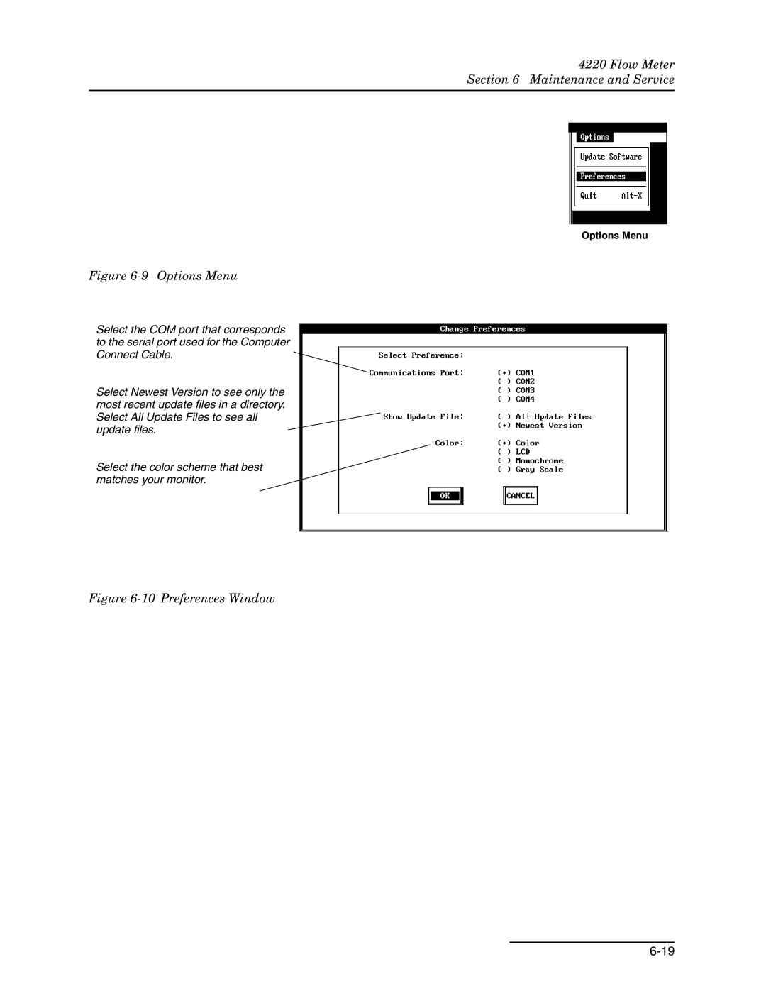 Teledyne 4220 installation and operation guide Options Menu 