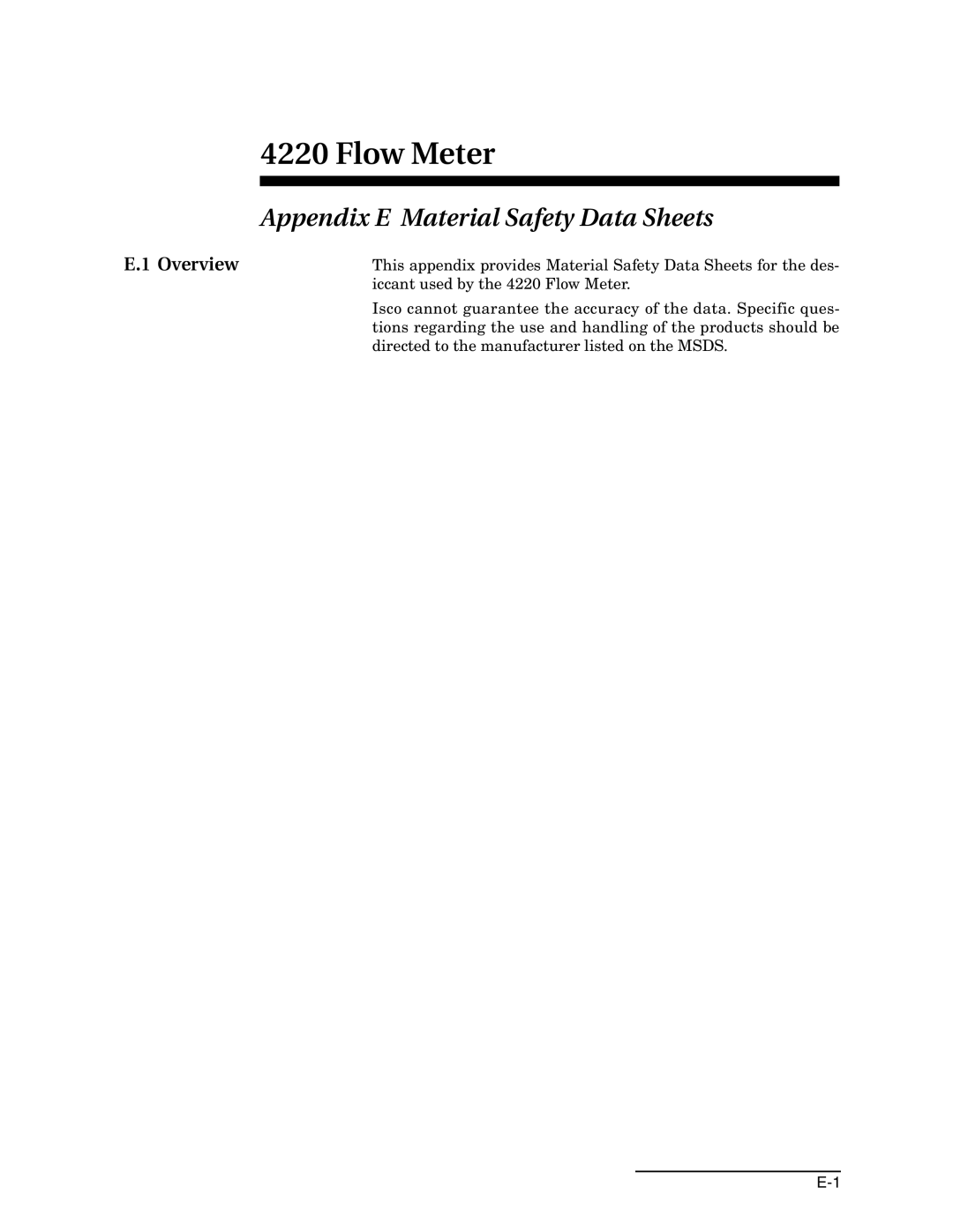 Teledyne 4220 installation and operation guide Appendix E Material Safety Data Sheets, Overview 