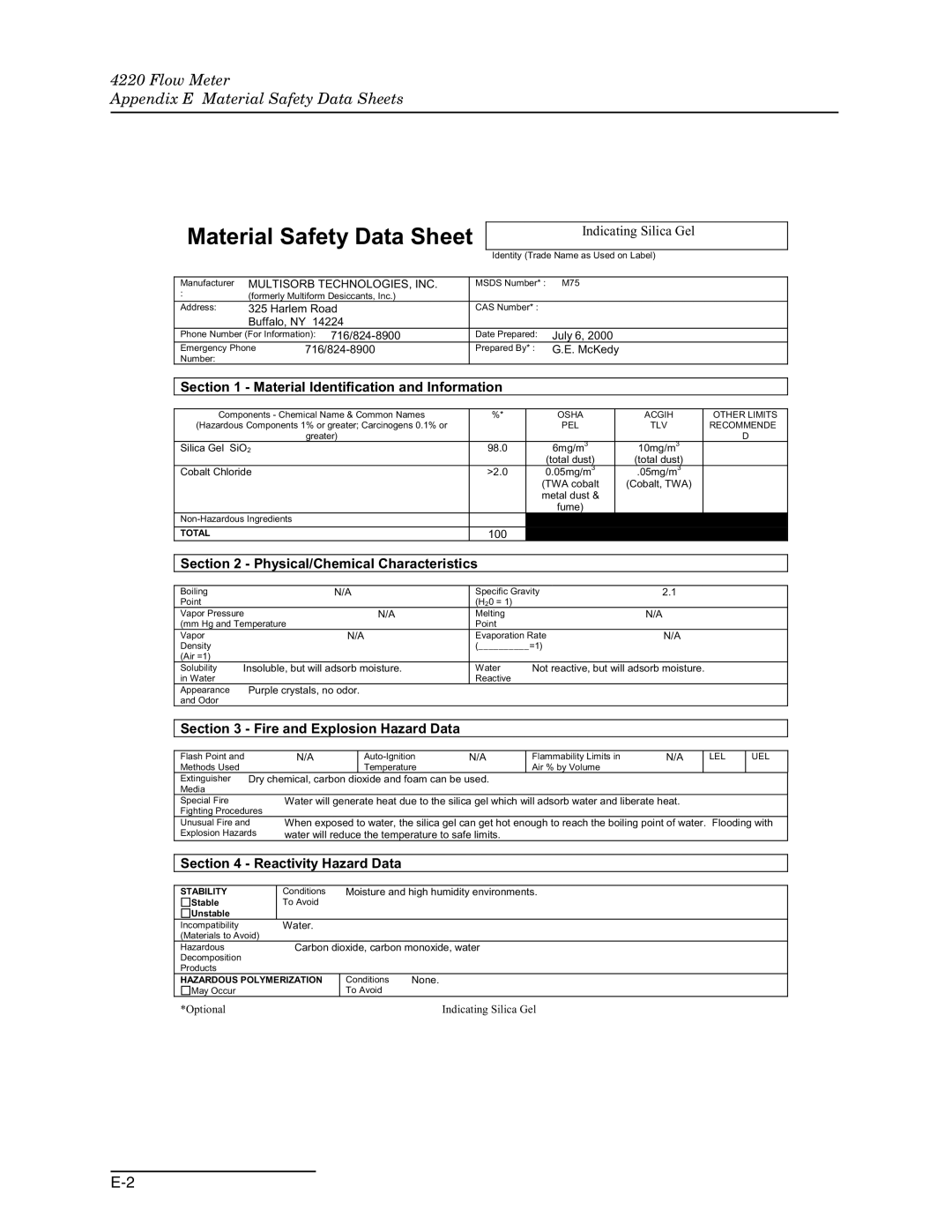 Teledyne 4220 installation and operation guide Material Safety Data Sheet 