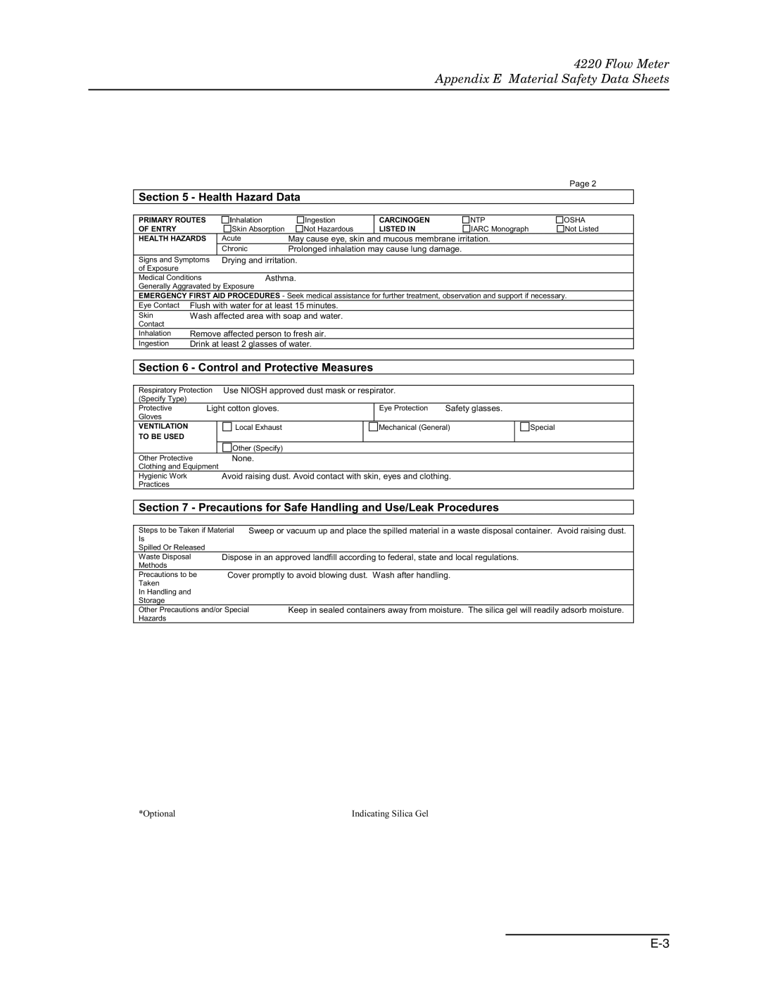 Teledyne 4220 installation and operation guide Health Hazard Data 