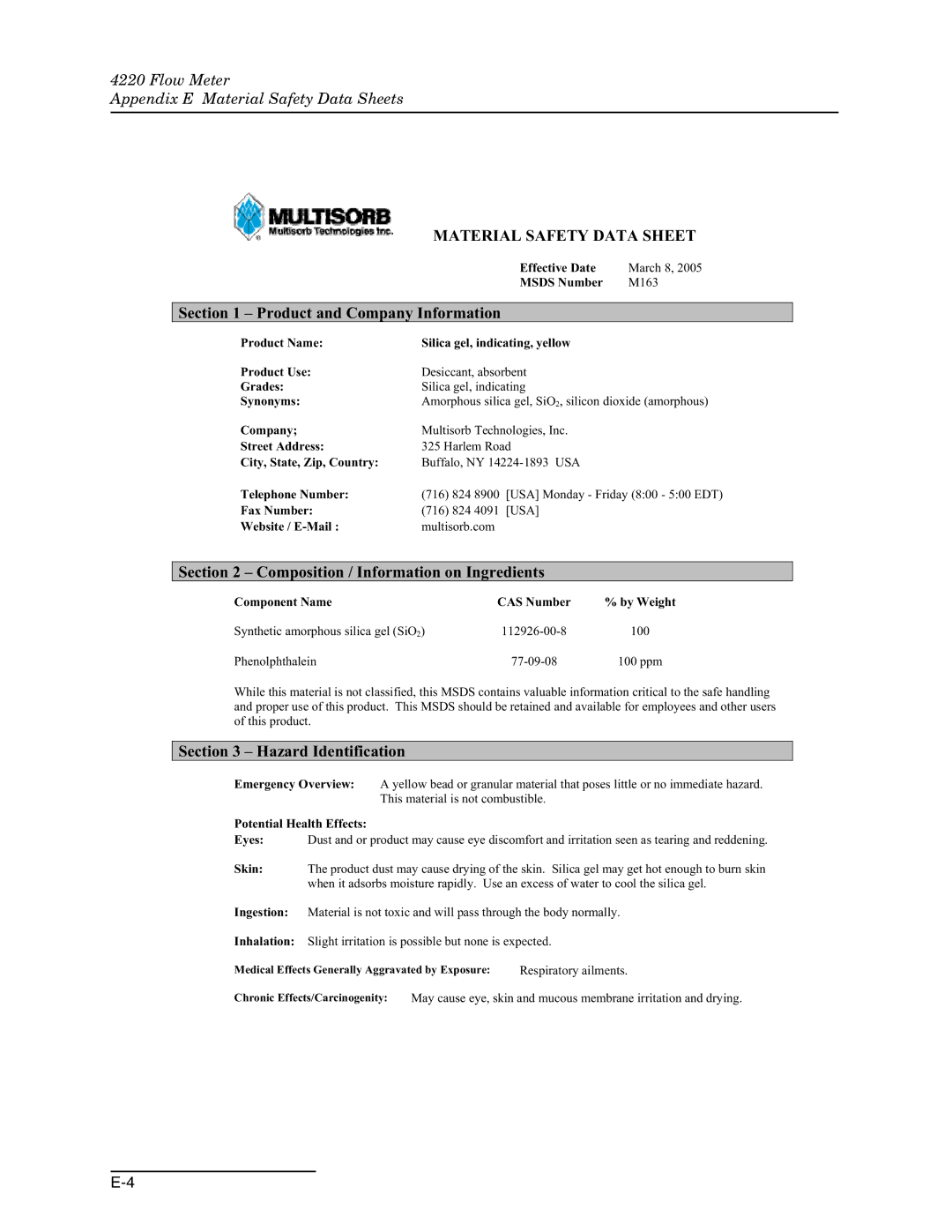 Teledyne 4220 installation and operation guide Material Safety Data Sheet 