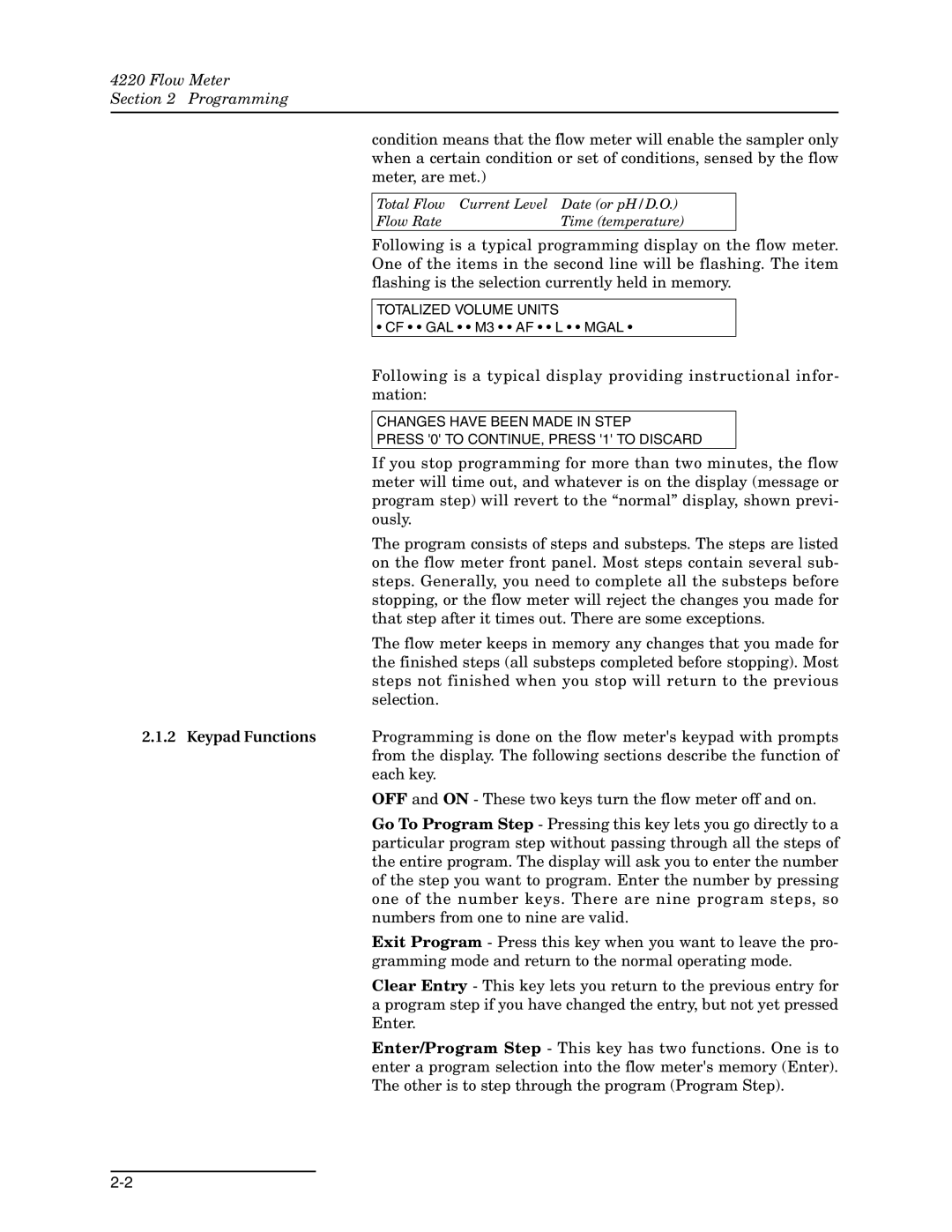 Teledyne 4220 installation and operation guide Flow Meter Programming 