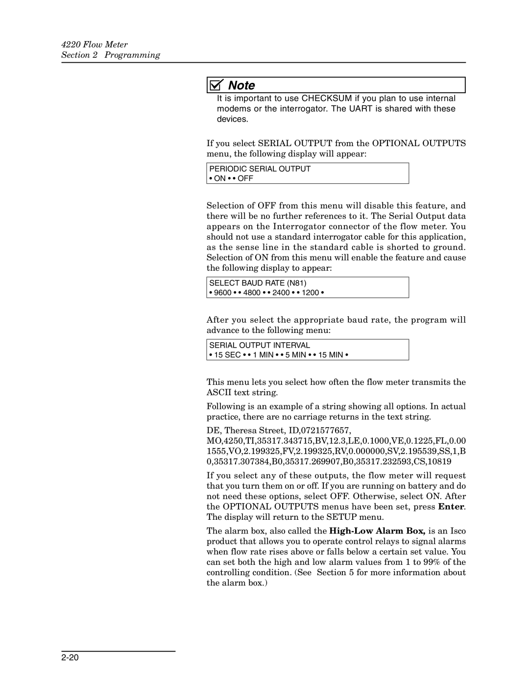 Teledyne 4220 installation and operation guide Periodic Serial Output 