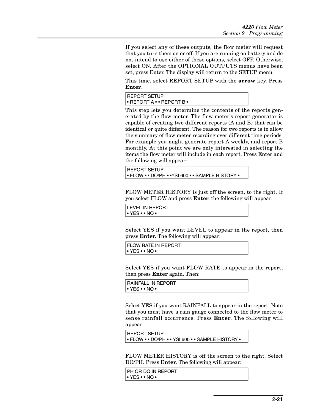 Teledyne 4220 installation and operation guide Report Setup Report a Report B 