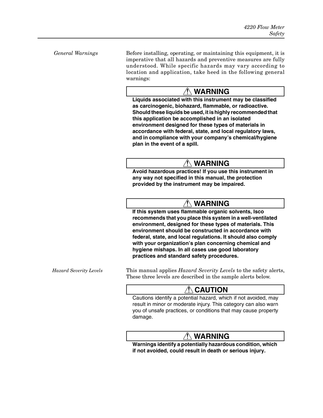 Teledyne 4220 installation and operation guide Understood. While specific hazards may vary according to 