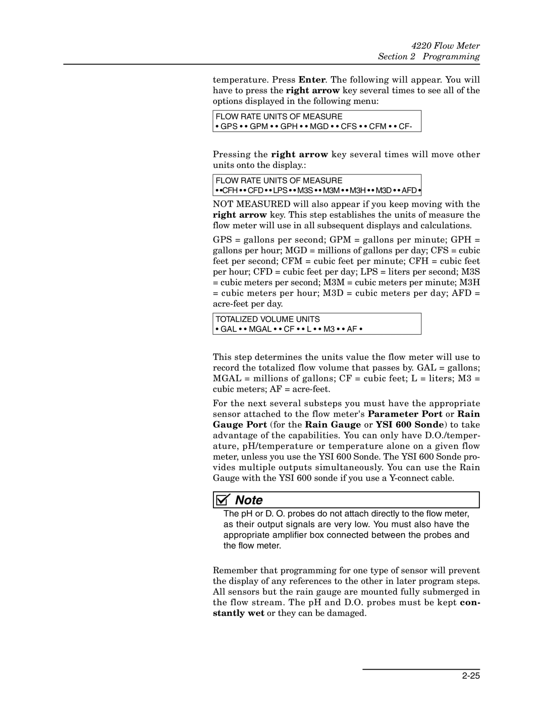 Teledyne 4220 installation and operation guide Flow Rate Units of Measure 