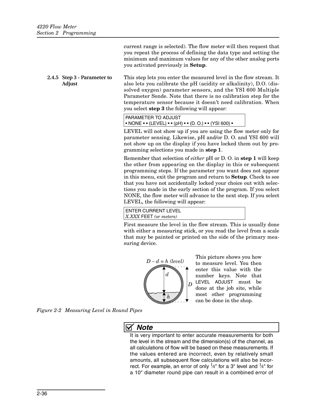 Teledyne 4220 installation and operation guide Adjust, = h level 