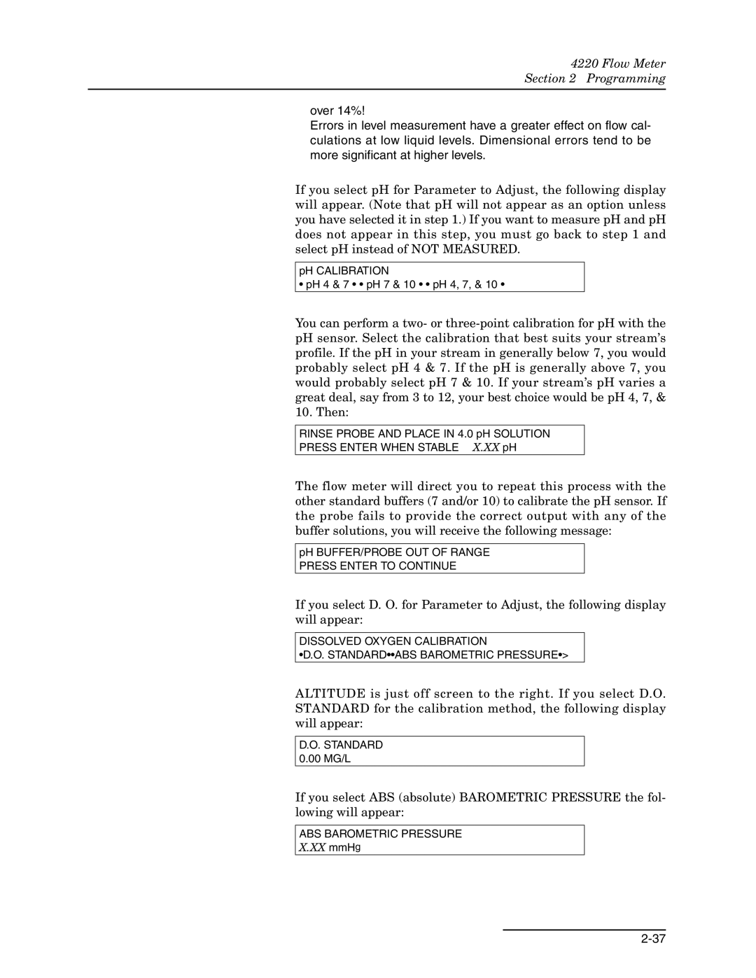 Teledyne 4220 installation and operation guide Dissolved Oxygen Calibration Standardabs Barometric Pressure 