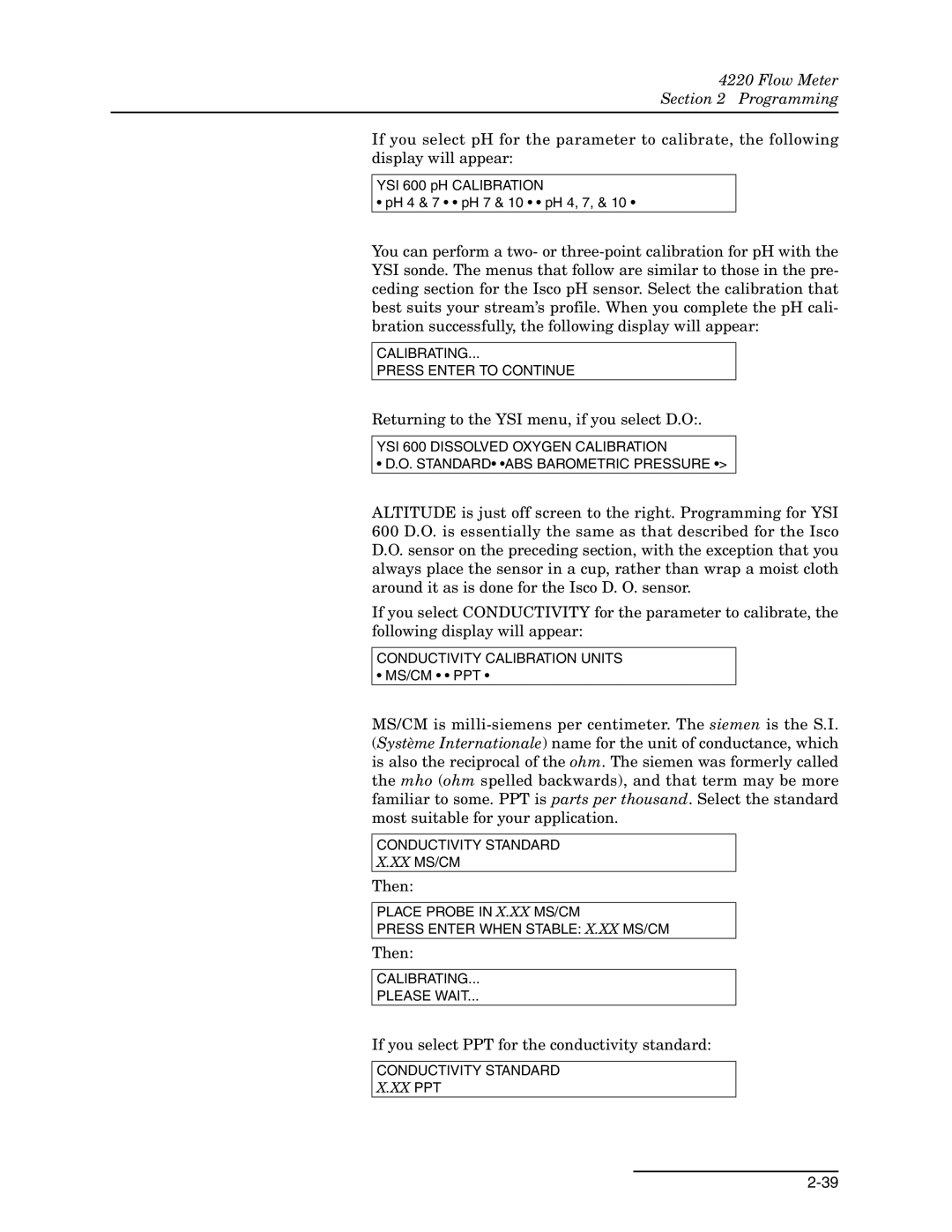 Teledyne 4220 installation and operation guide Returning to the YSI menu, if you select D.O 