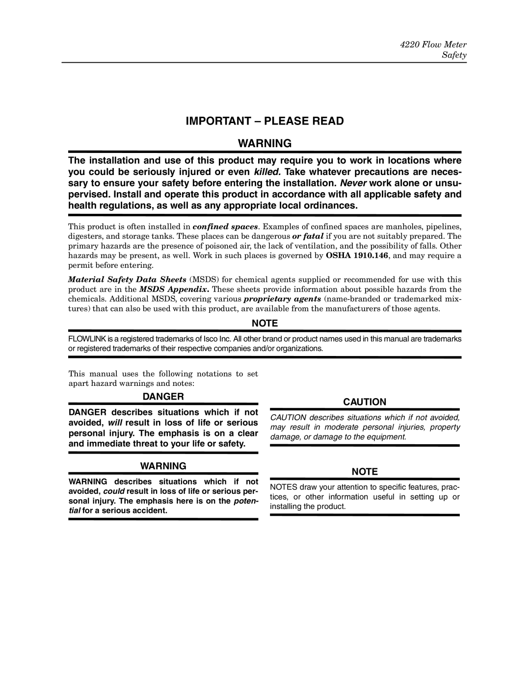 Teledyne 4220 installation and operation guide Important Please Read 