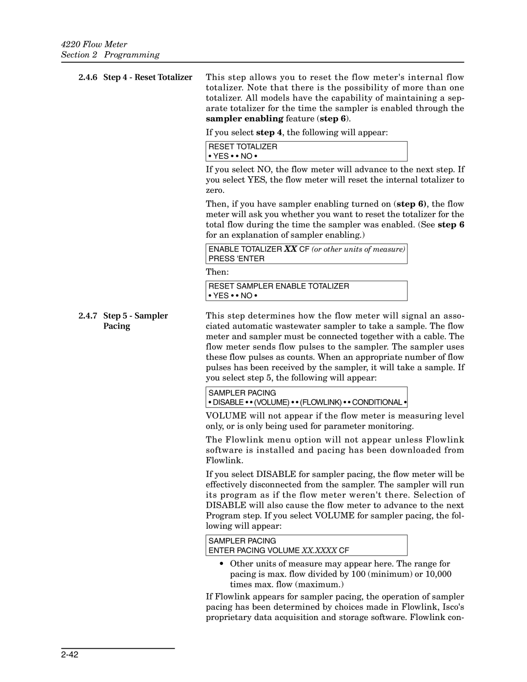 Teledyne 4220 installation and operation guide This step determines how the flow meter will signal an asso 