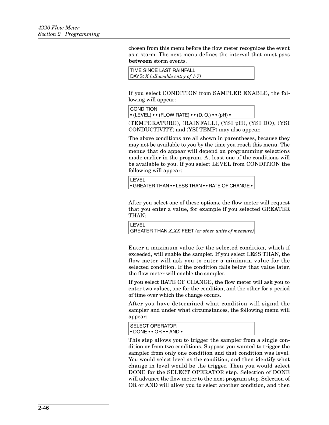 Teledyne 4220 installation and operation guide Time Since Last Rainfall 