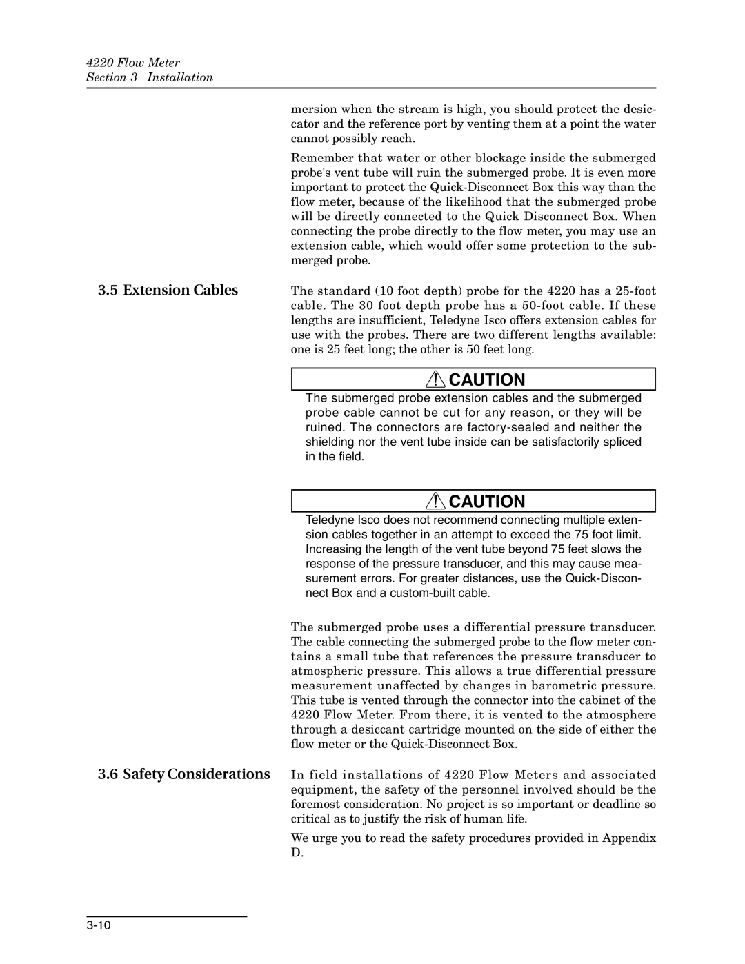 Teledyne 4220 installation and operation guide Extension Cables 