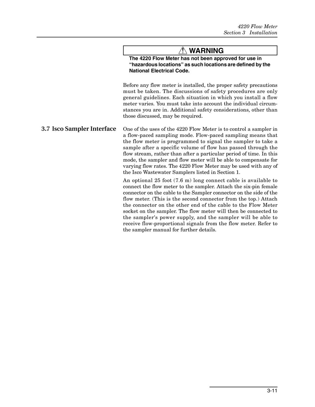 Teledyne 4220 installation and operation guide Flow Meter Installation 