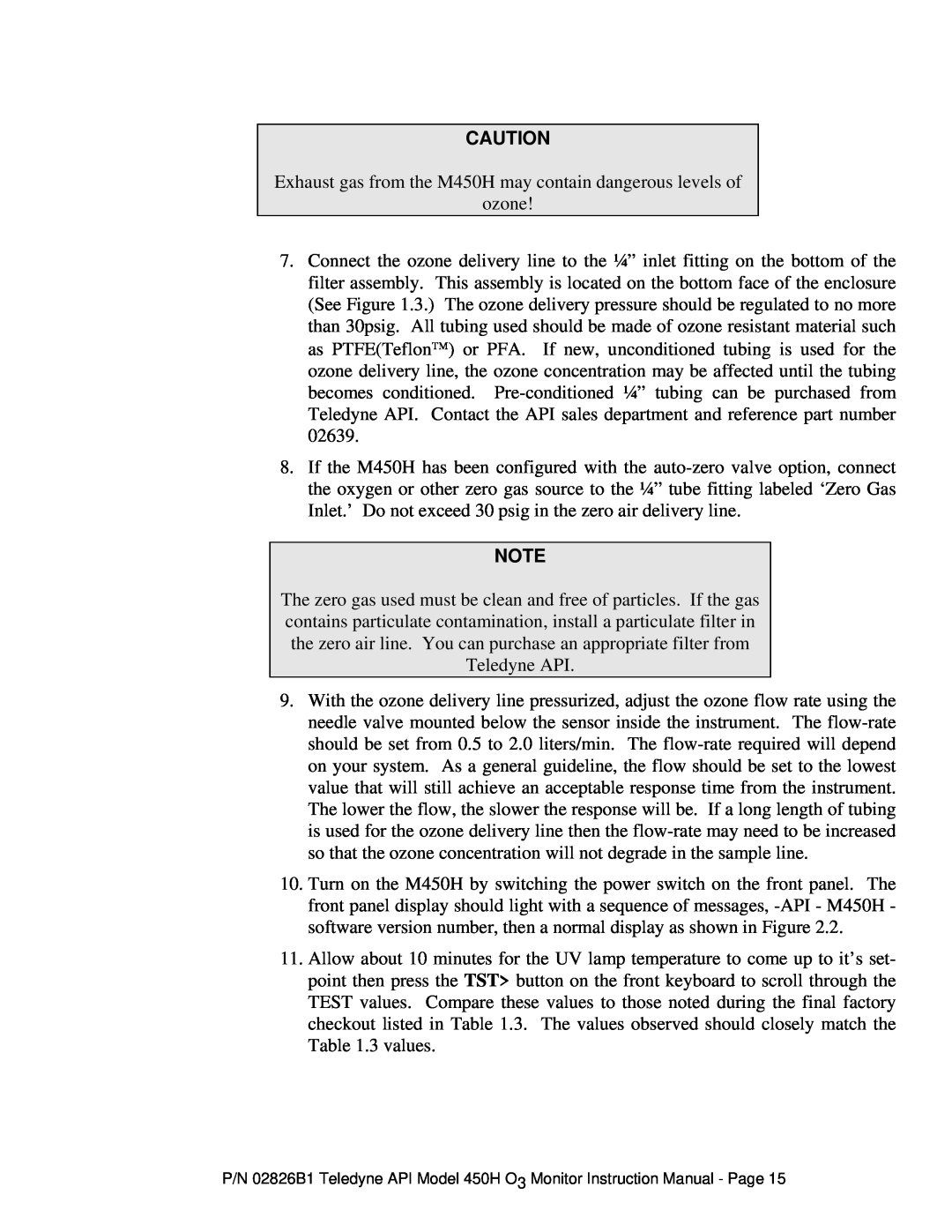 Teledyne 450H instruction manual ozone 