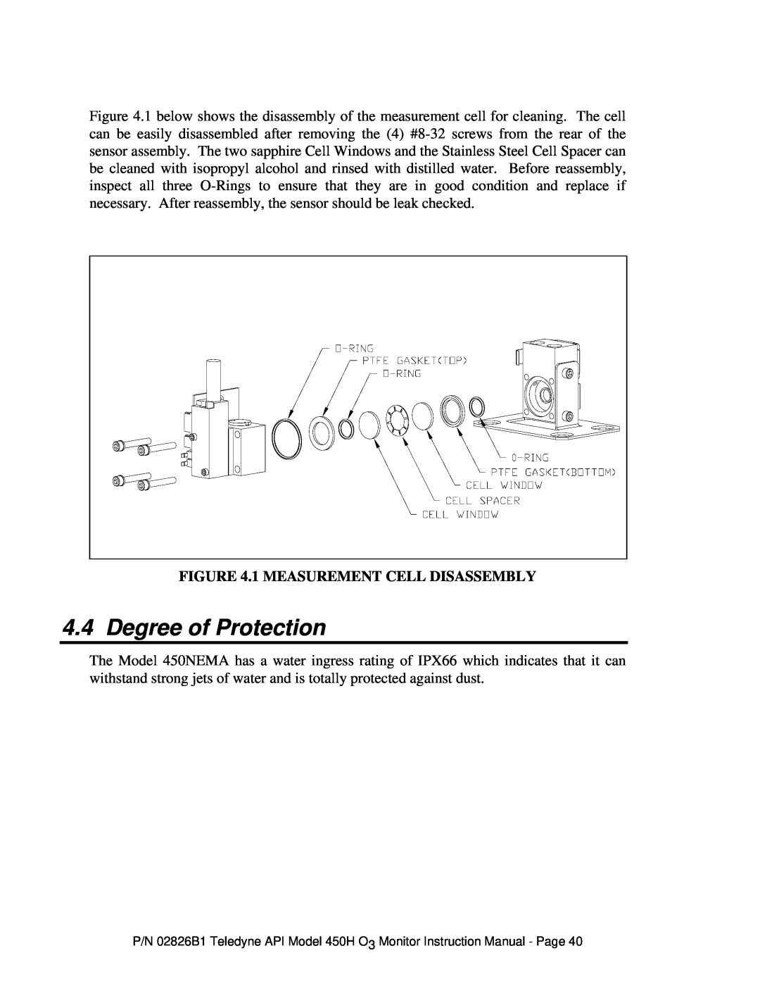 Teledyne 450H instruction manual Degree of Protection, 1 MEASUREMENT CELL DISASSEMBLY 