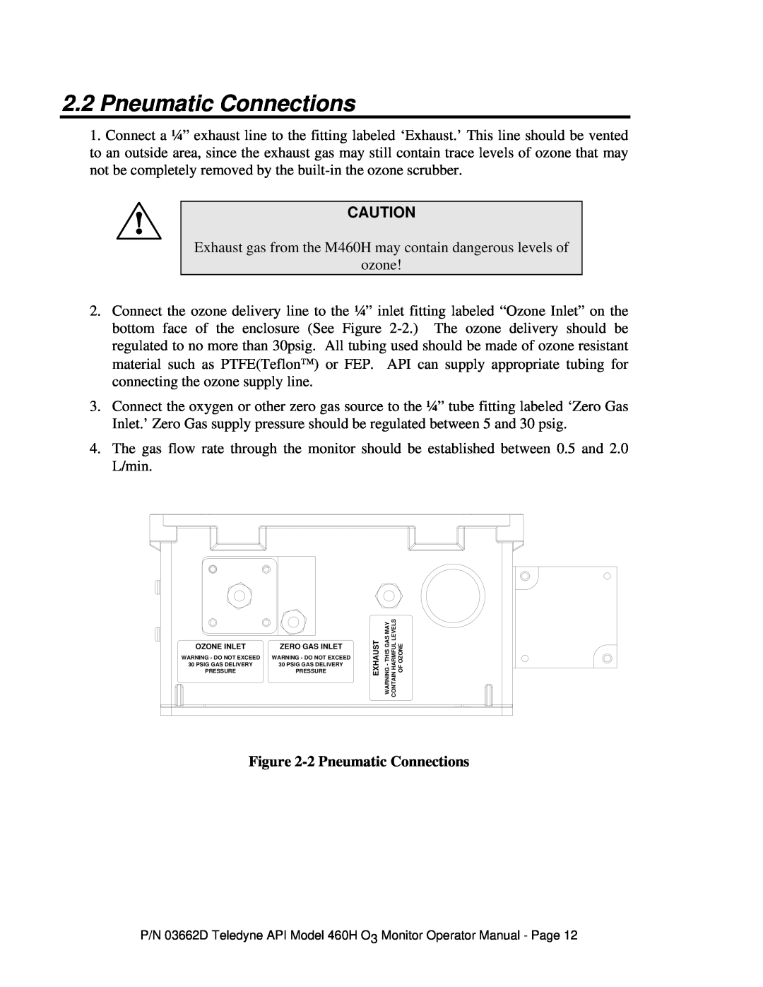 Teledyne 460H instruction manual 2 Pneumatic Connections 