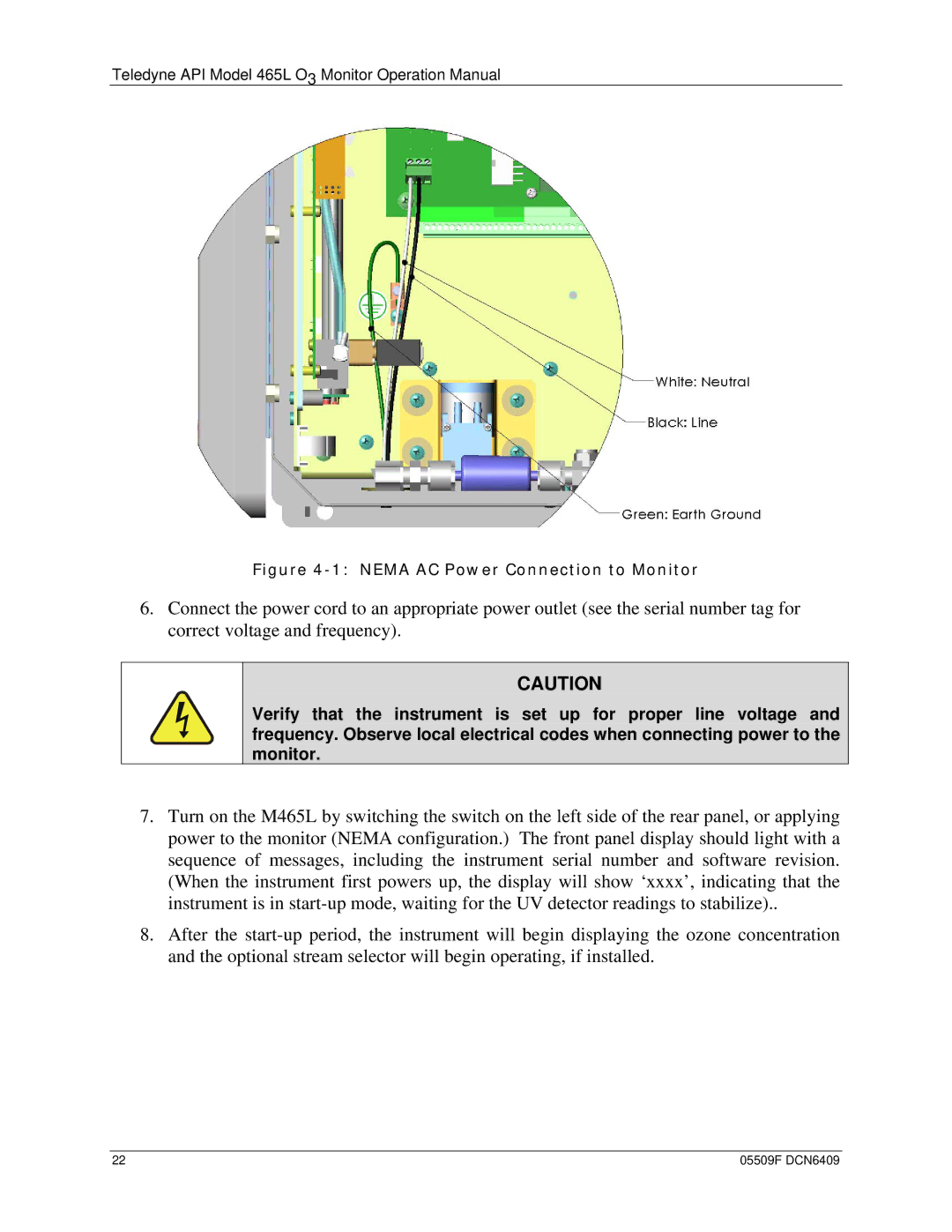 Teledyne 465L operation manual Nema AC Power Connection to Monitor 