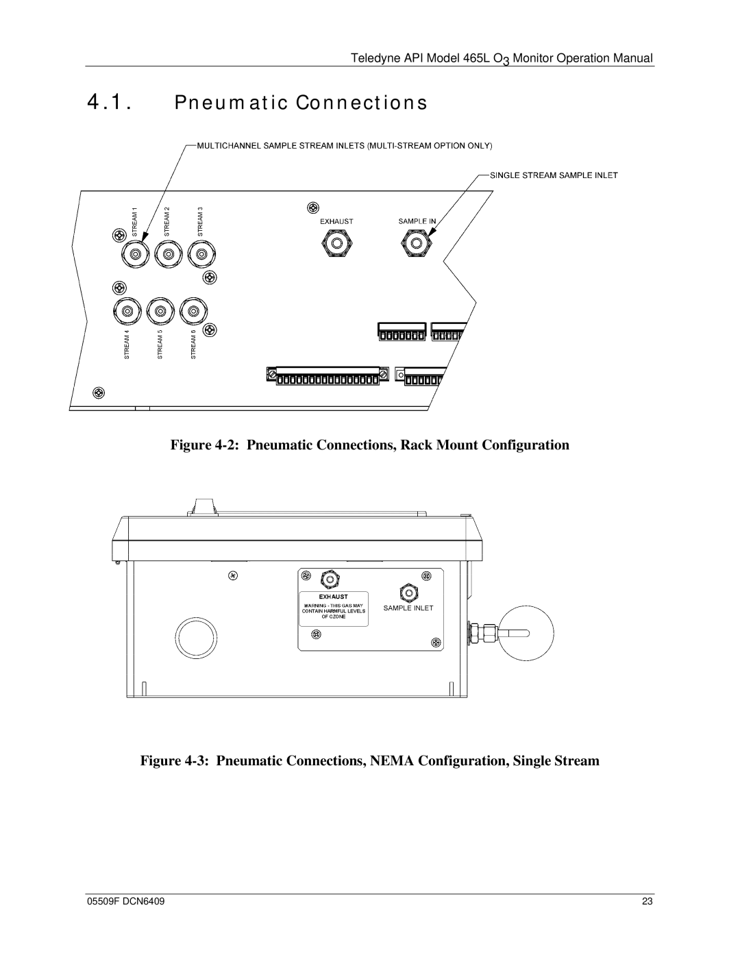 Teledyne 465L operation manual Pneumatic Connections, Rack Mount Configuration 