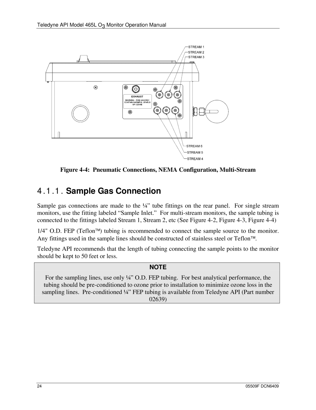 Teledyne 465L operation manual Sample Gas Connection, Pneumatic Connections, Nema Configuration, Multi-Stream 