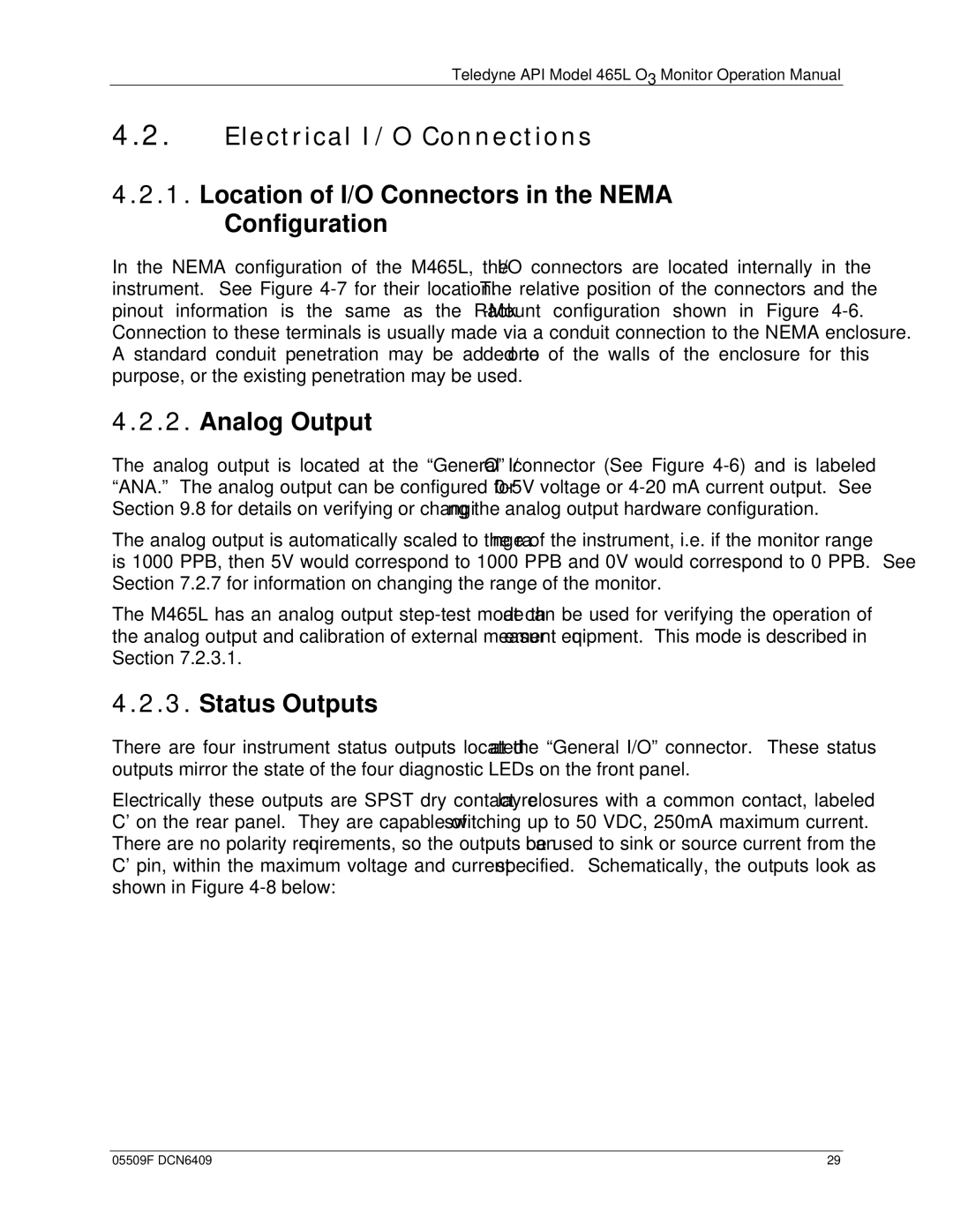 Teledyne 465L Electrical I/O Connections, Location of I/O Connectors in the Nema Configuration, Analog Output 