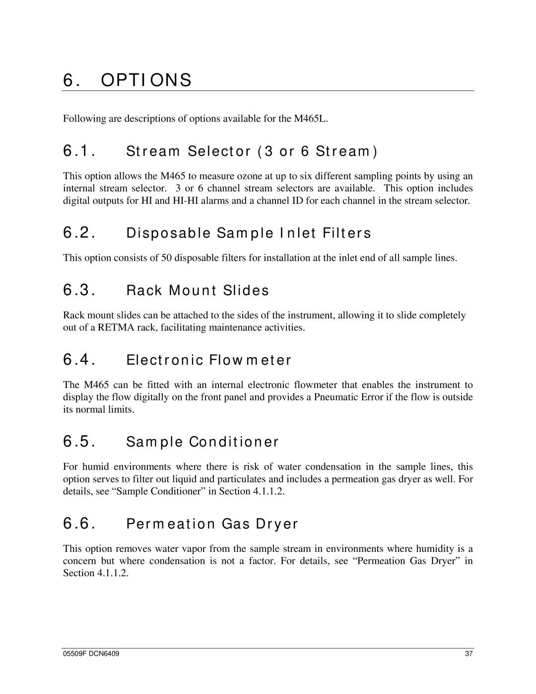 Teledyne 465L operation manual Options 