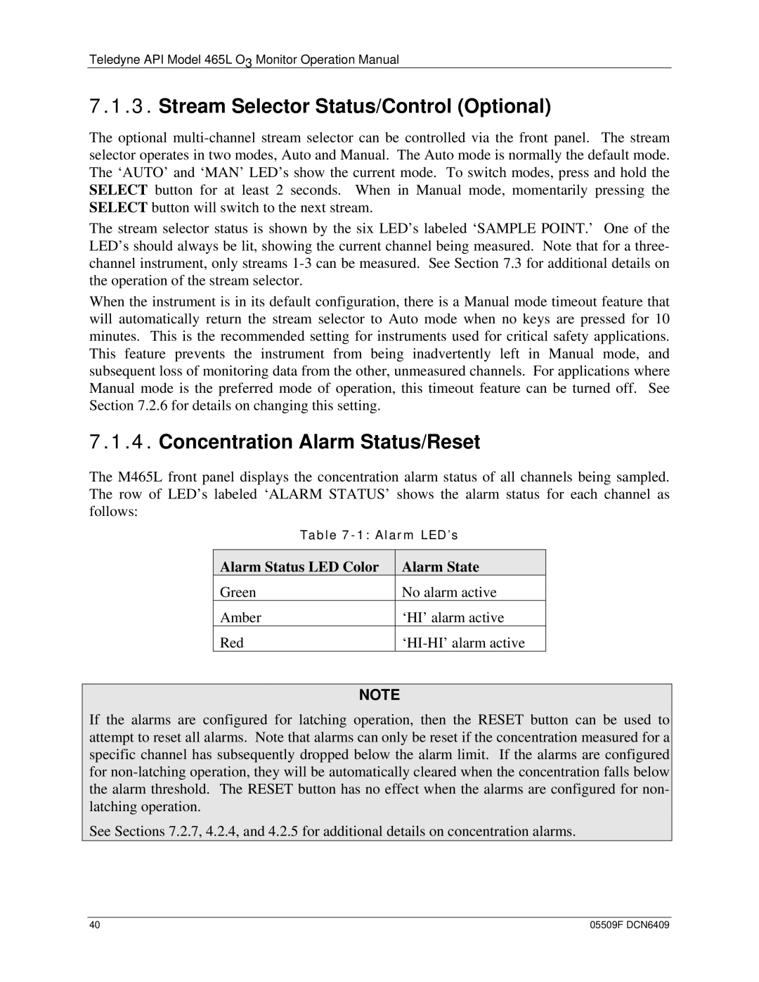 Teledyne 465L operation manual Stream Selector Status/Control Optional, Concentration Alarm Status/Reset 