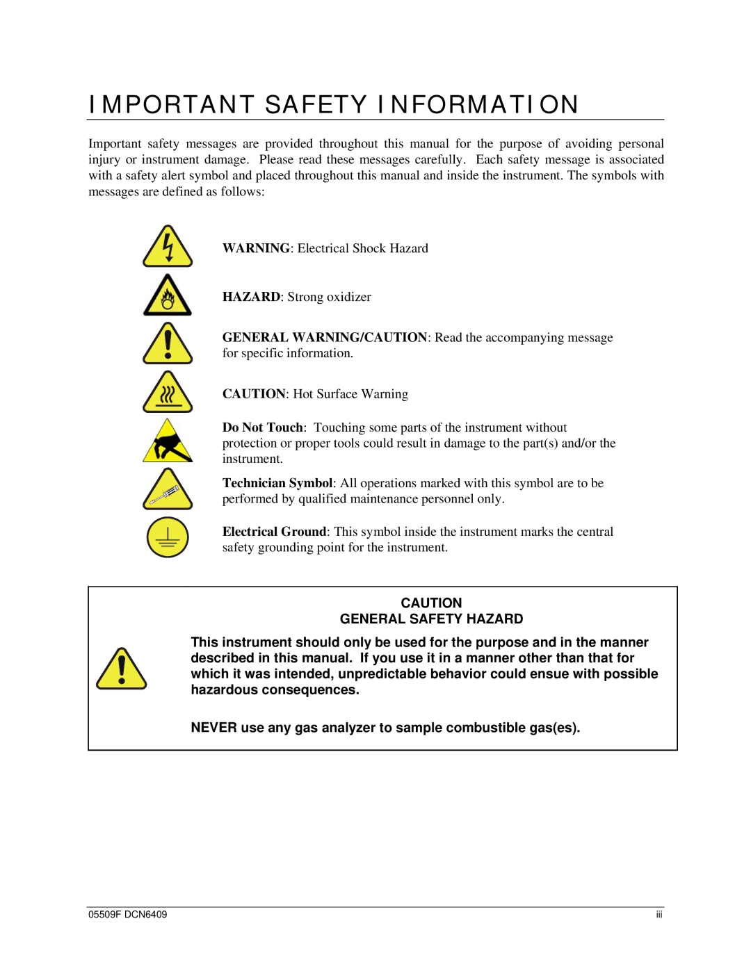 Teledyne 465L operation manual Important Safety Information, General Safety Hazard 