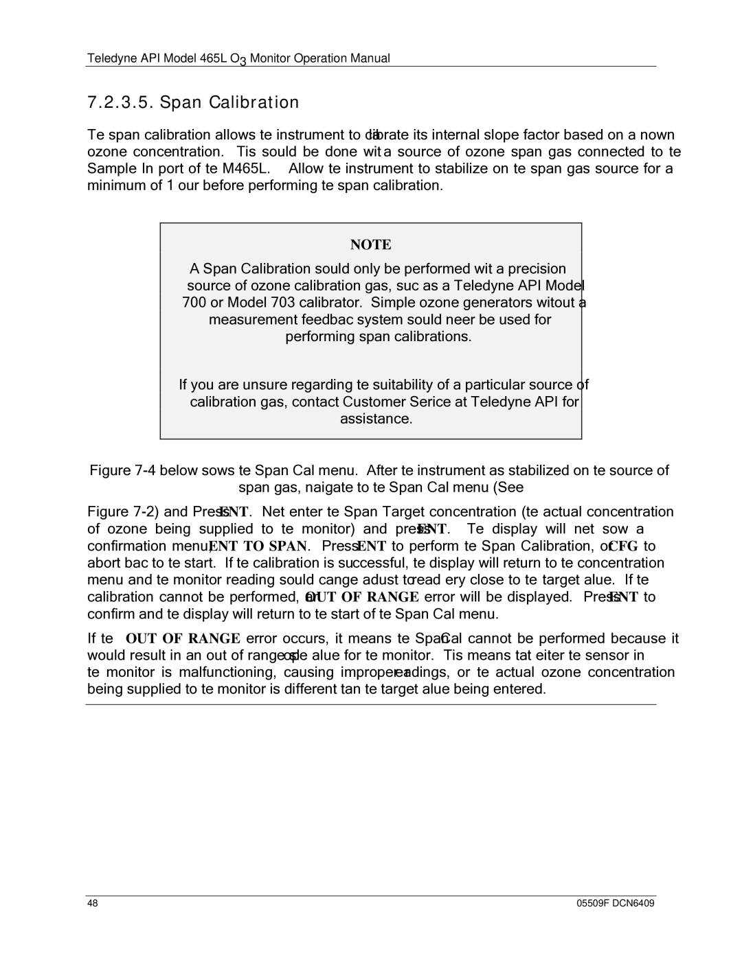 Teledyne 465L operation manual Span Calibration 